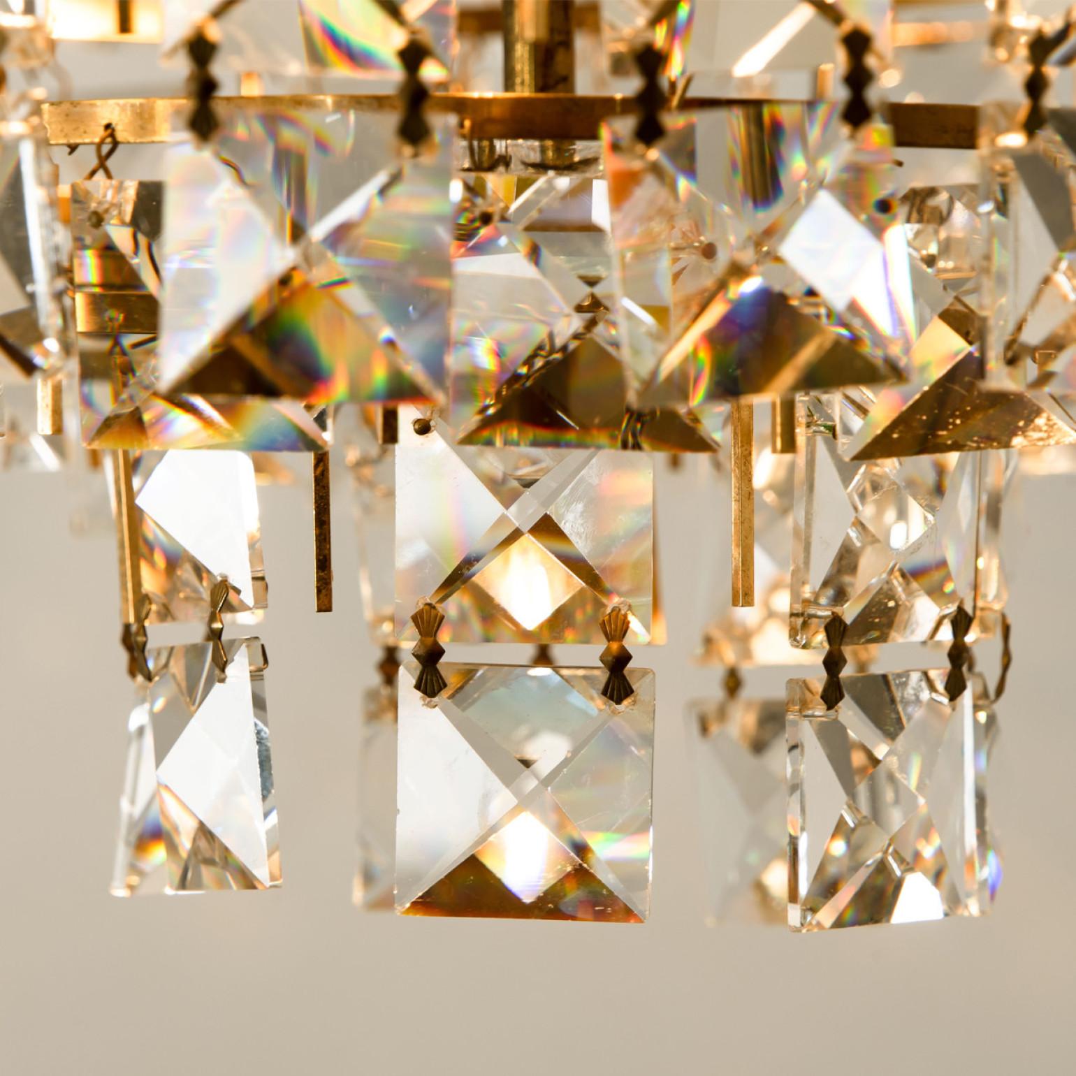 Mid-Century Modern Bakalowits & Sohne Chandelier, Brass and Crystal Glass, Austria, 1960s For Sale