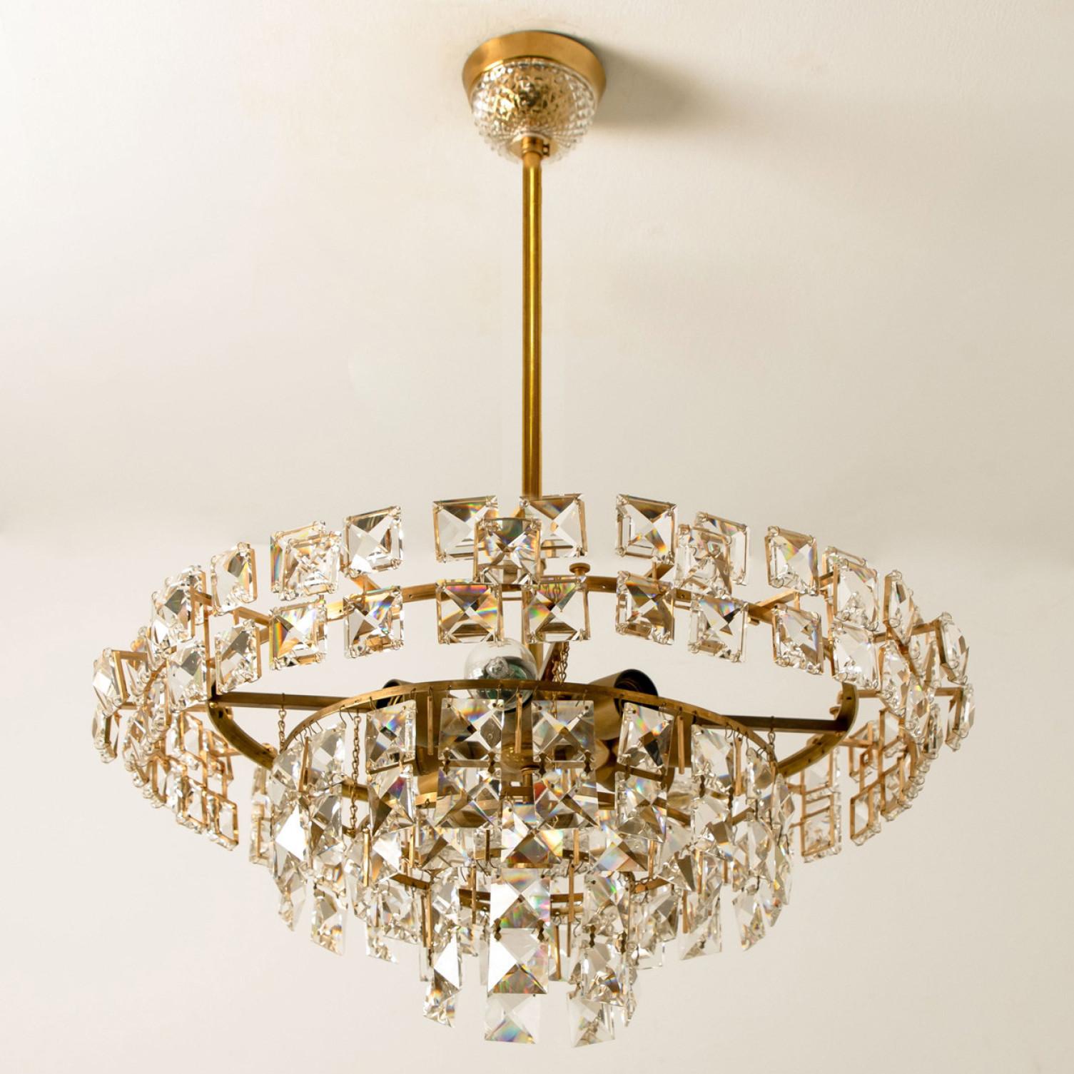 Faceted Bakalowits & Sohne Chandelier, Brass and Crystal Glass, Austria, 1960s For Sale