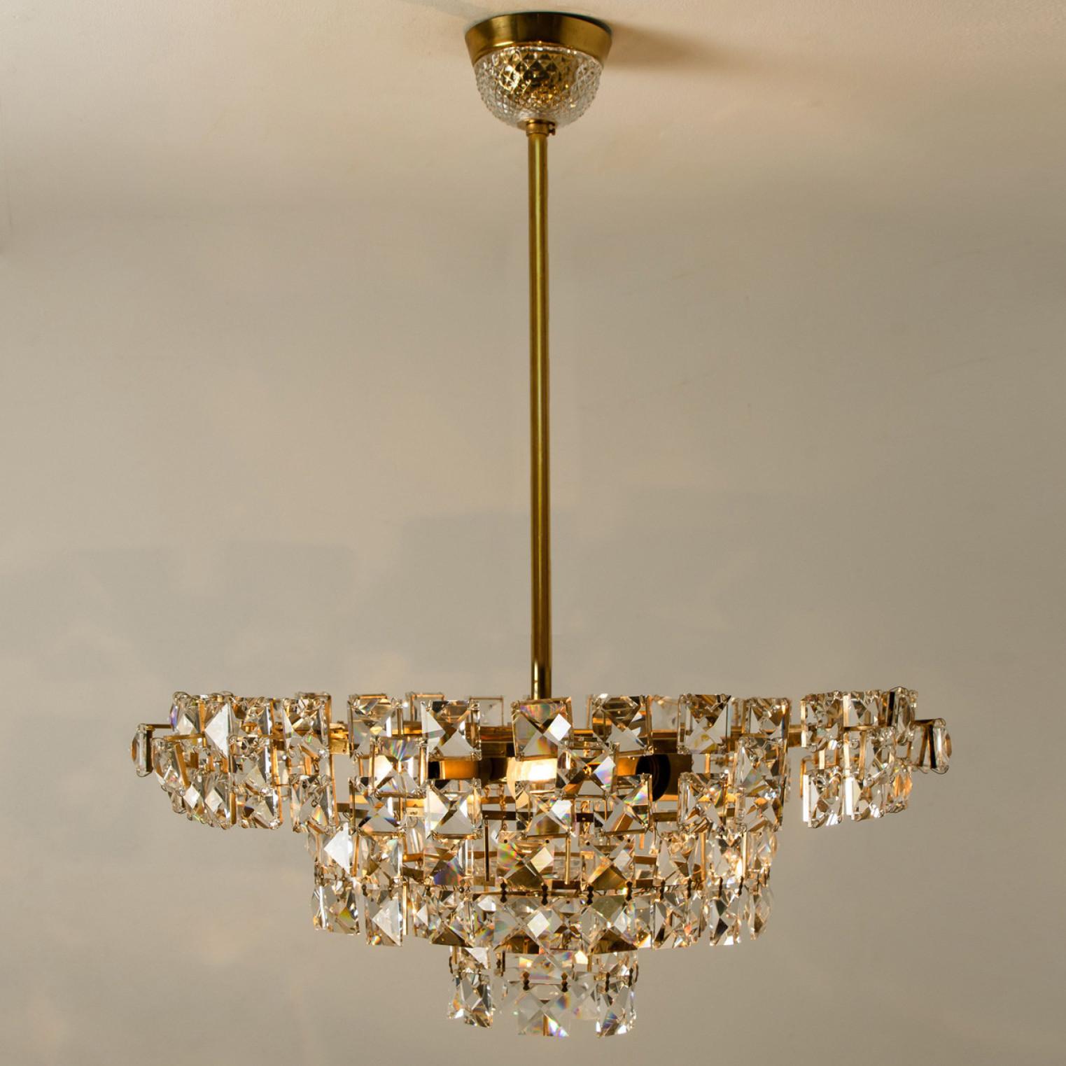 Bakalowits & Sohne Chandelier, Brass and Crystal Glass, Austria, 1960s For Sale 1
