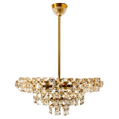 Bakalowits & Sohne Chandelier, Brass and Crystal Glass, Austria, 1960s