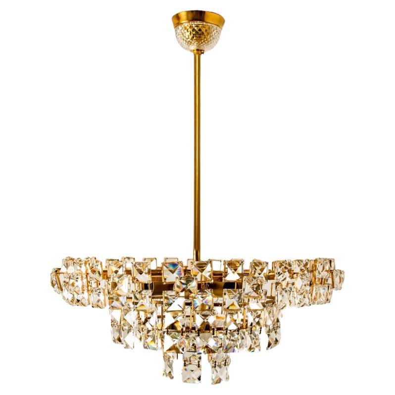 Bakalowits & Sohne Chandelier, Brass and Crystal Glass, Austria, 1960s For Sale