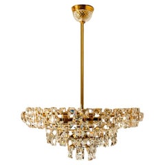 Bakalowits & Sohne Chandelier, Brass and Crystal Glass, Austria, 1960s