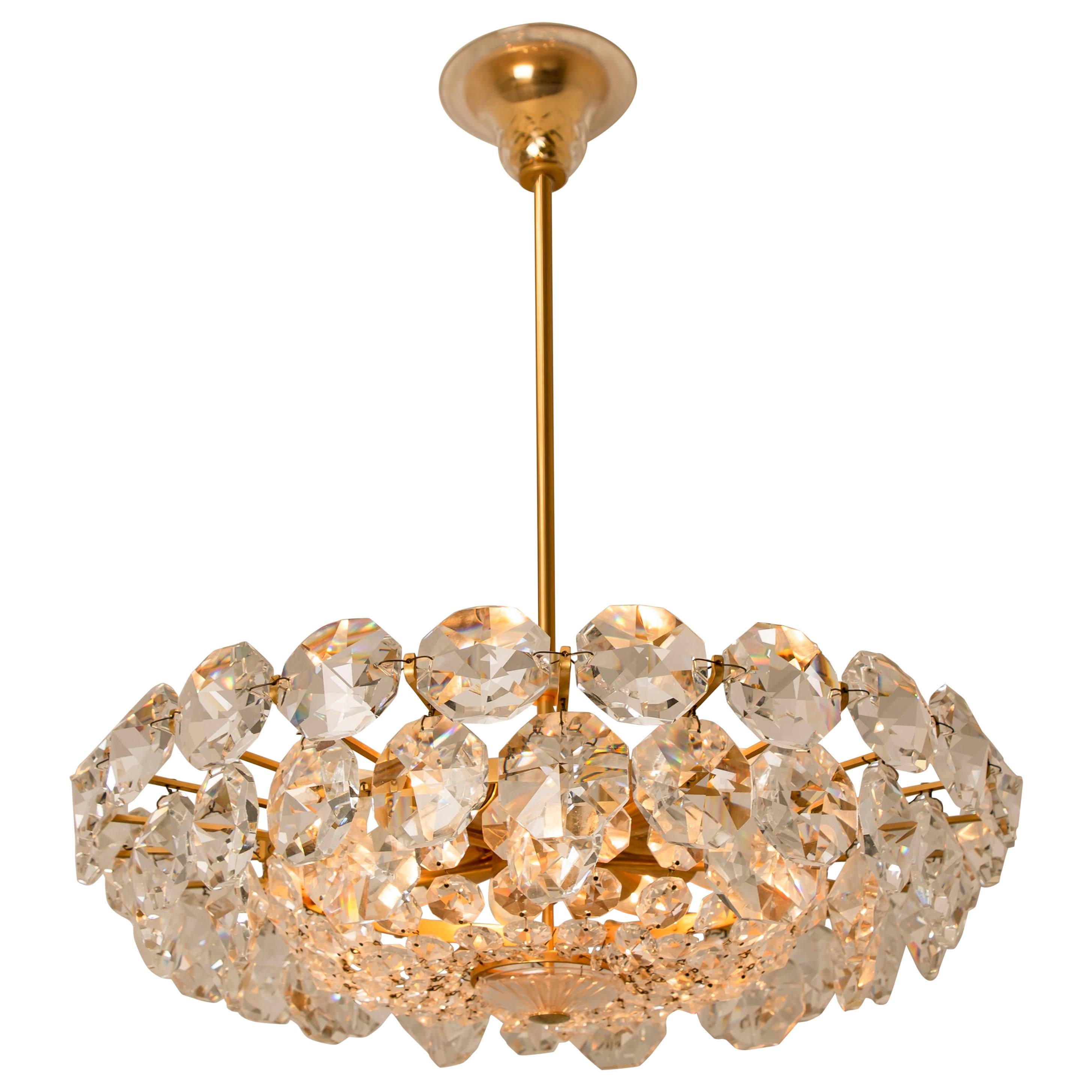 Austrian JewelLike GoldPlated Brass and Crystal Chandelier, 1960s at