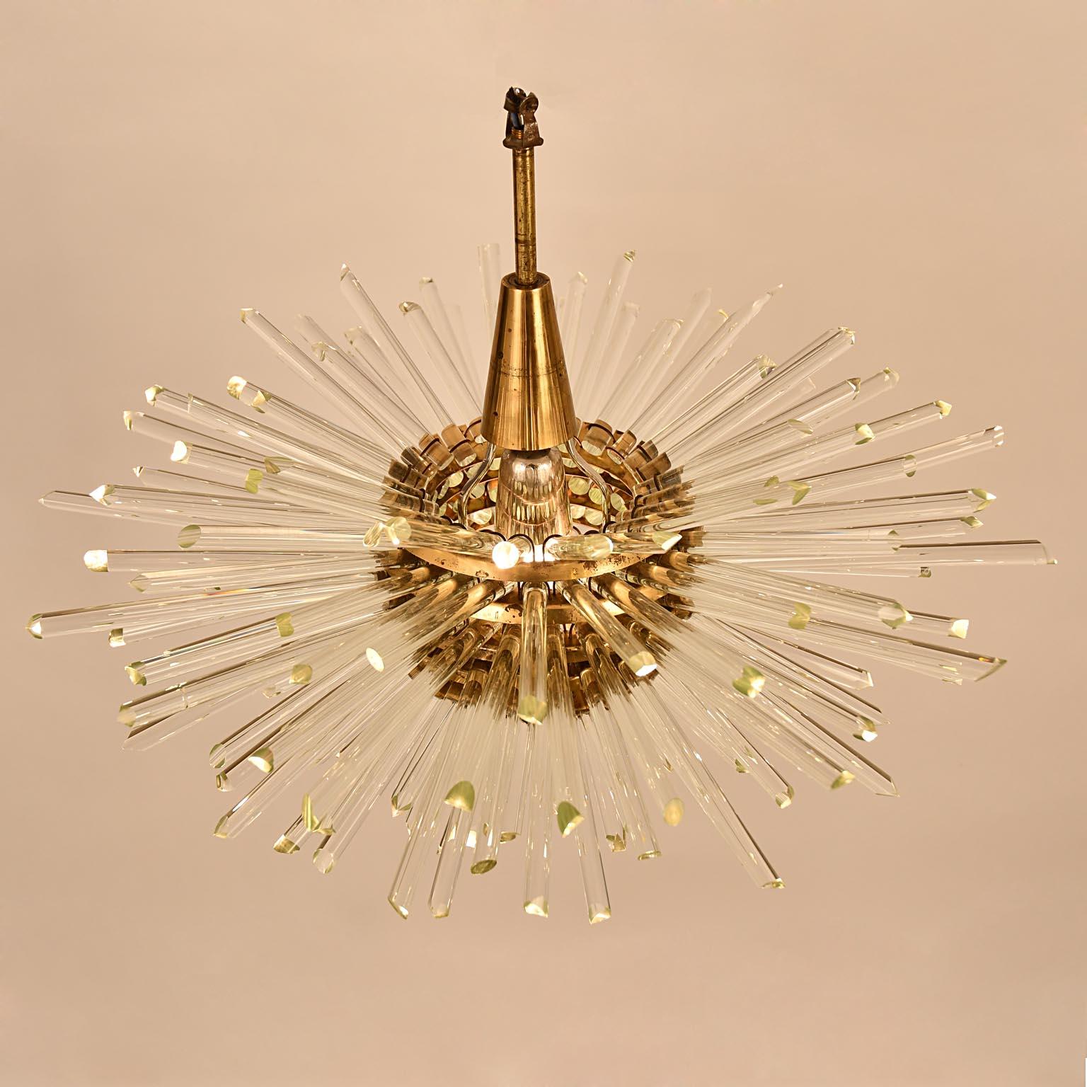 Mid-20th Century Bakalowits & Söhne Miracle Chandelier Brass Sputnik Glass Rods