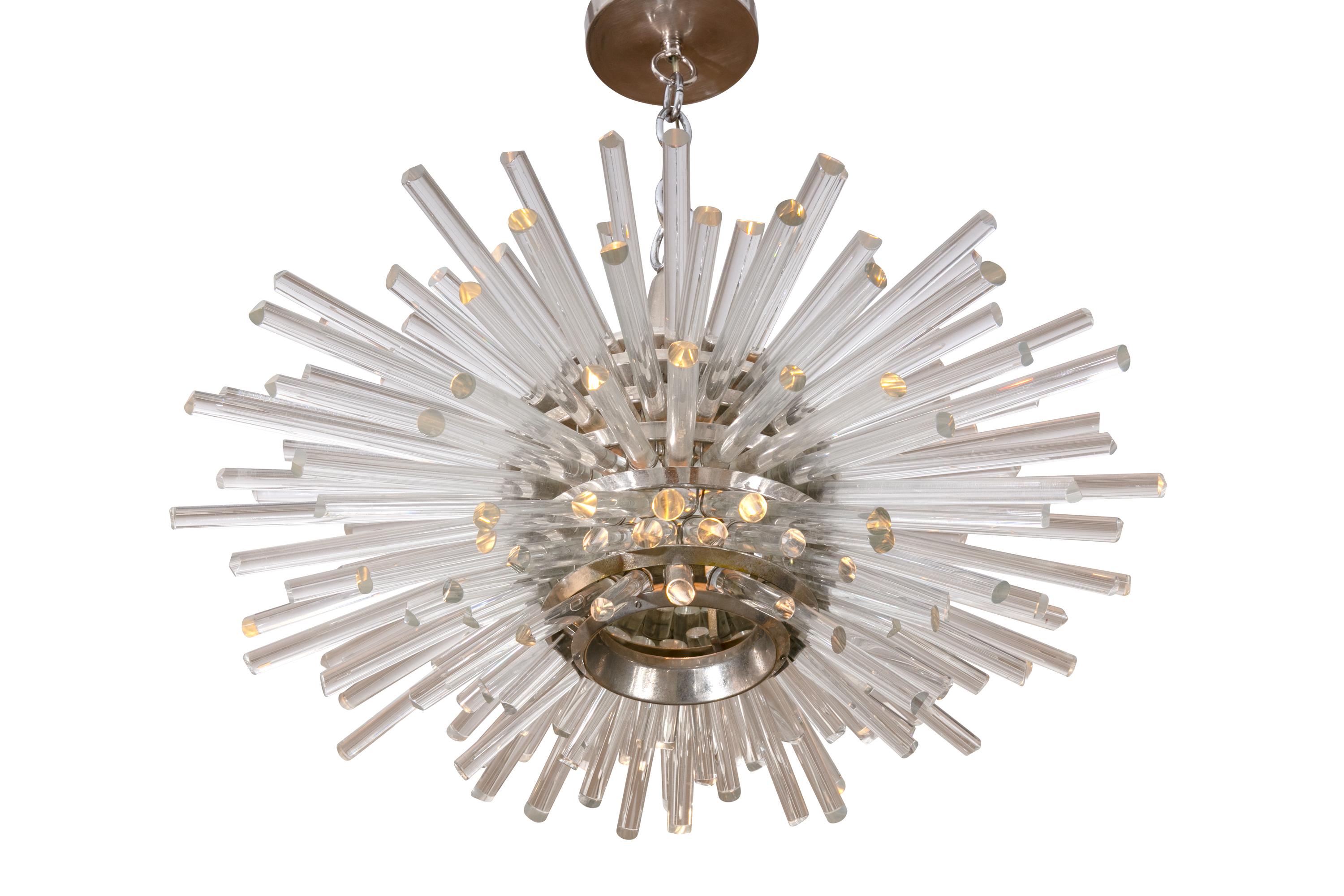 An unmistakably iconic design for obvious reasons. It's distinctive amongst the numerous Sputnik lights from the midcentury partly due to the transmission of the light through the rods that creates an incomparable effect.