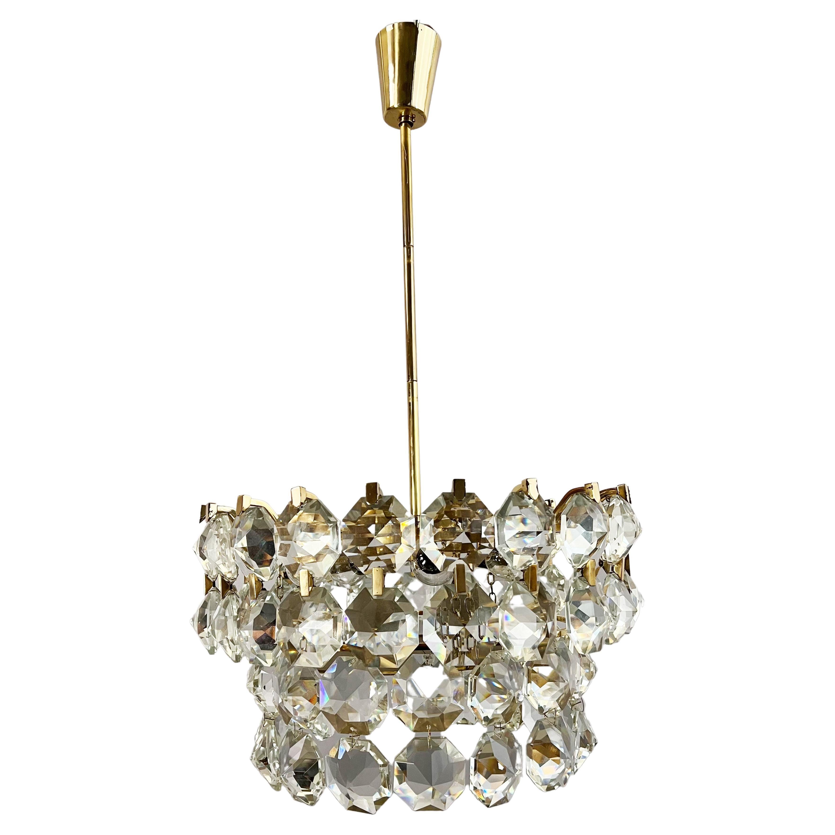 Mid-Century Modern Bakalowits & sons, Vienna 1960, hanging lamp, decorated with hand cut crystals