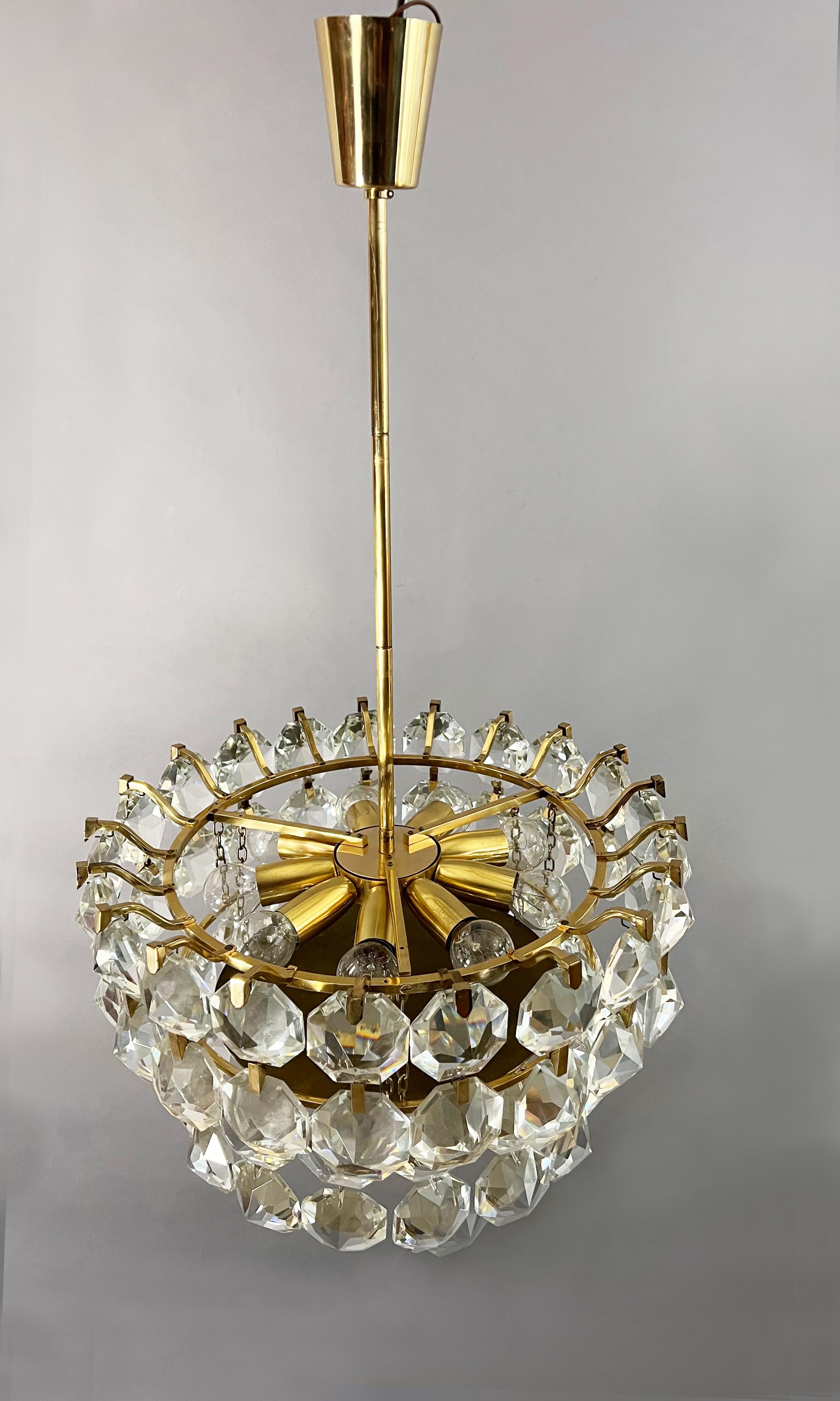 Austrian Bakalowits & sons, Vienna 1960, hanging lamp, decorated with hand cut crystals