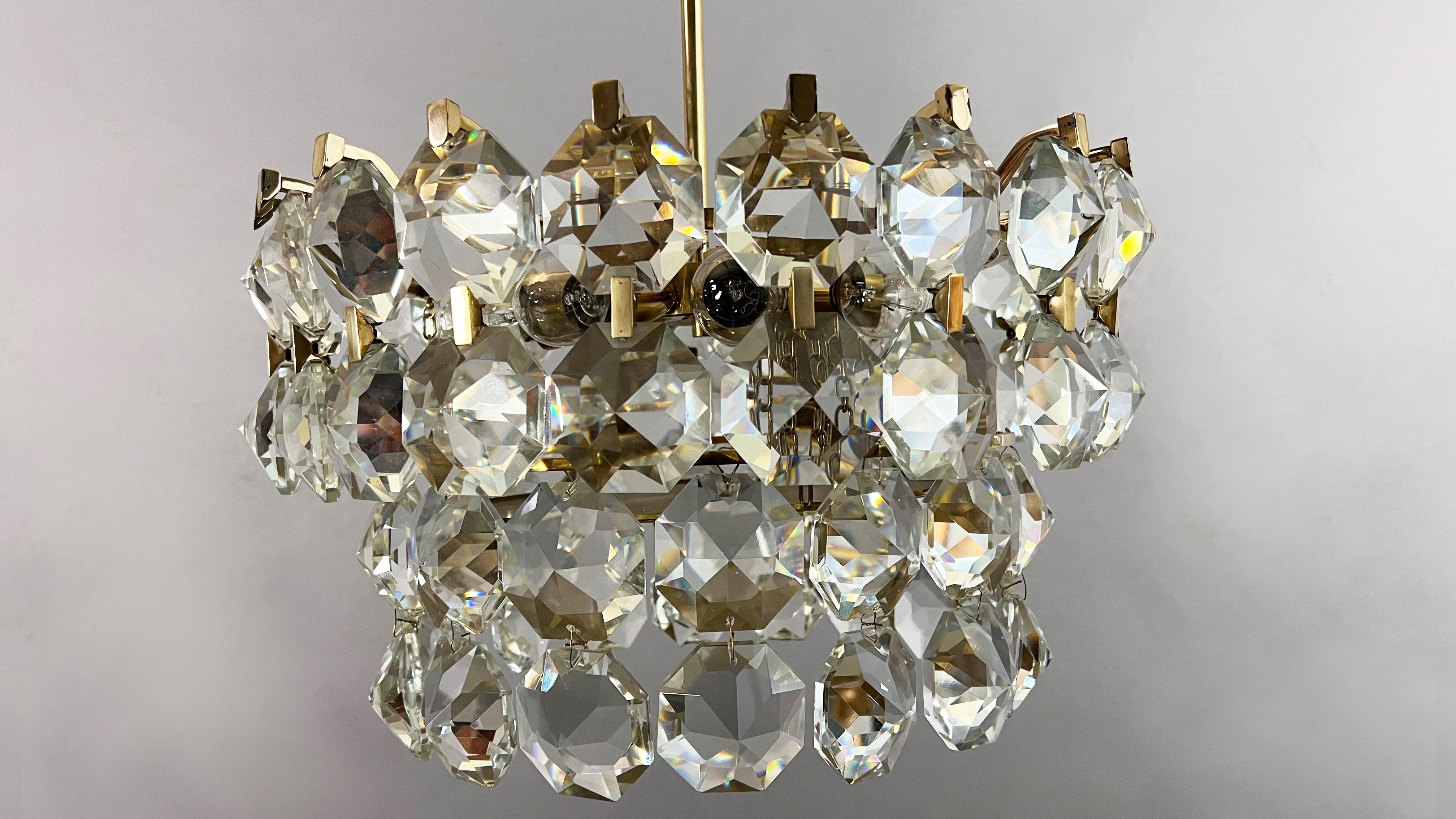 Bakalowits & sons, Vienna 1960, hanging lamp, decorated with hand cut crystals 1