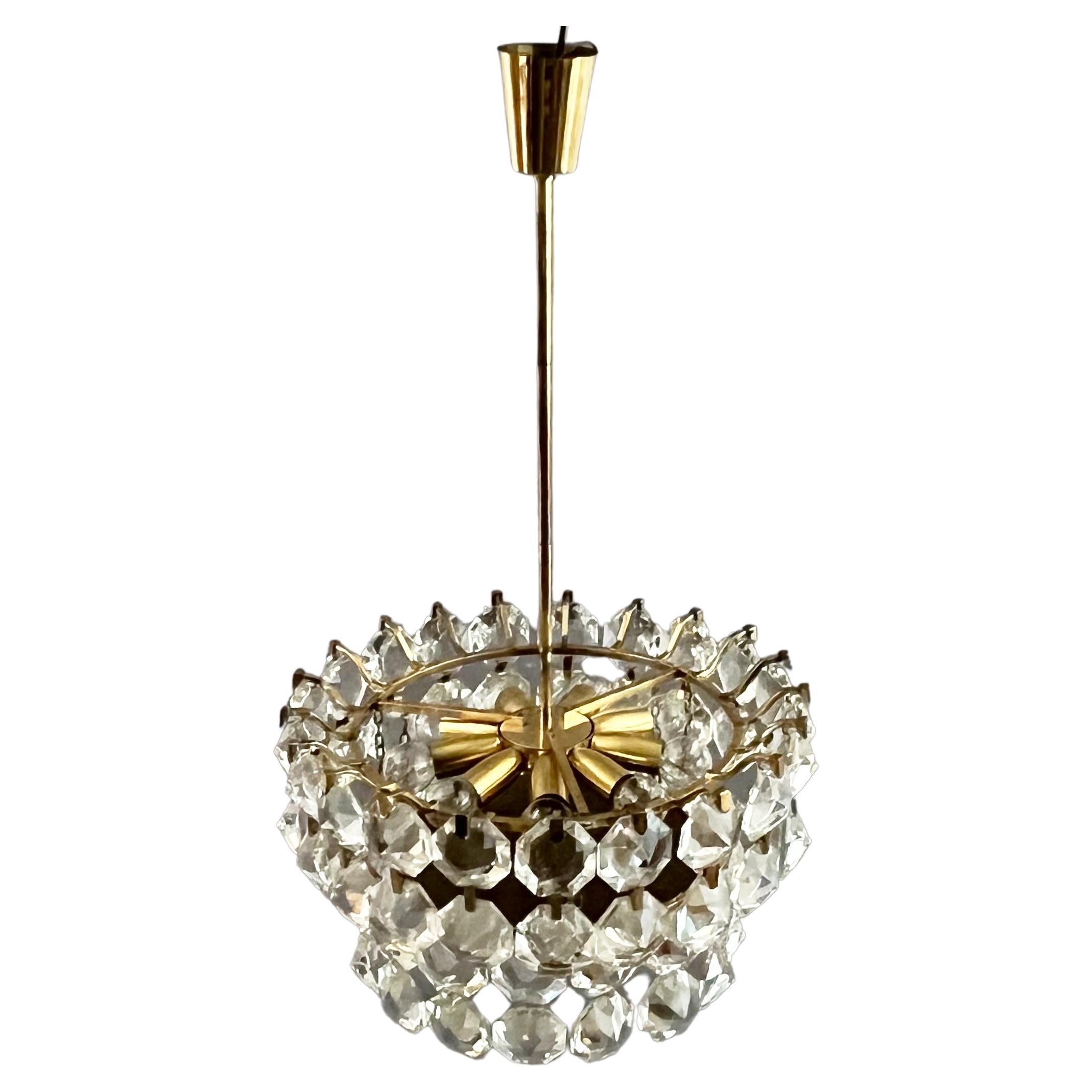 Bakalowits & sons, Vienna 1960, hanging lamp, decorated with hand cut crystals