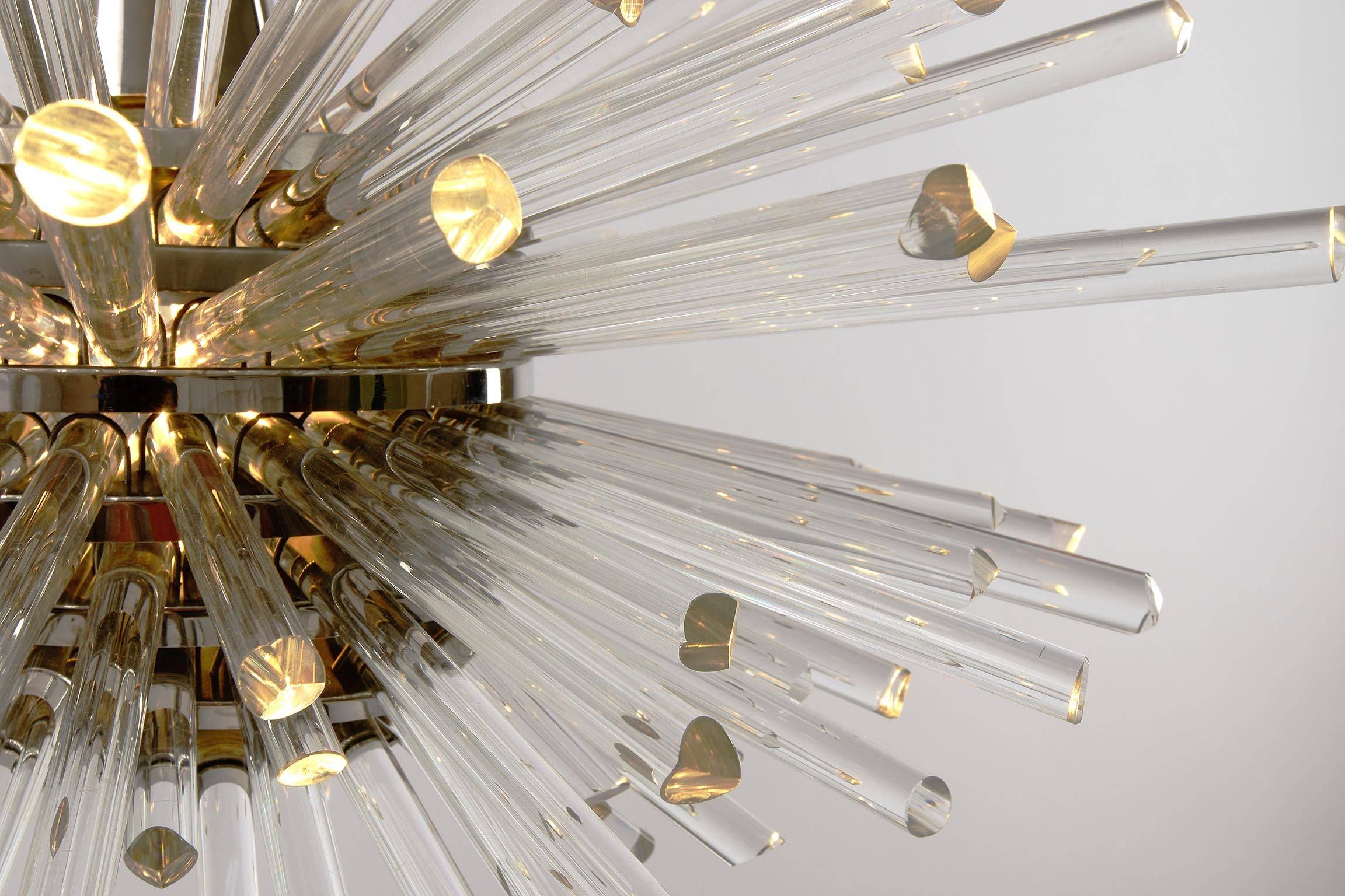 Brass Bakalowits Sputnik Chandelier 'Miracle', Nickel Glass Rods, 1970 For Sale