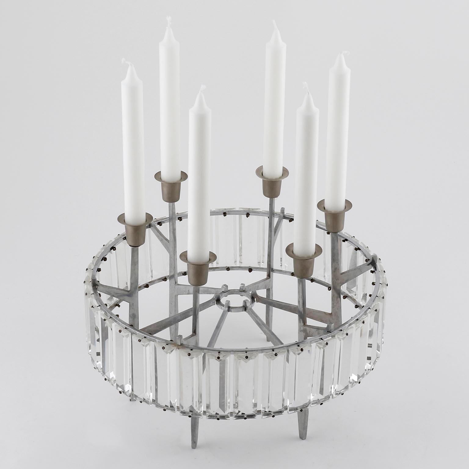 Mid-Century Modern Bakalowits Table Candleholder Candelabra, Crystal Glass Nickel, 1960s For Sale