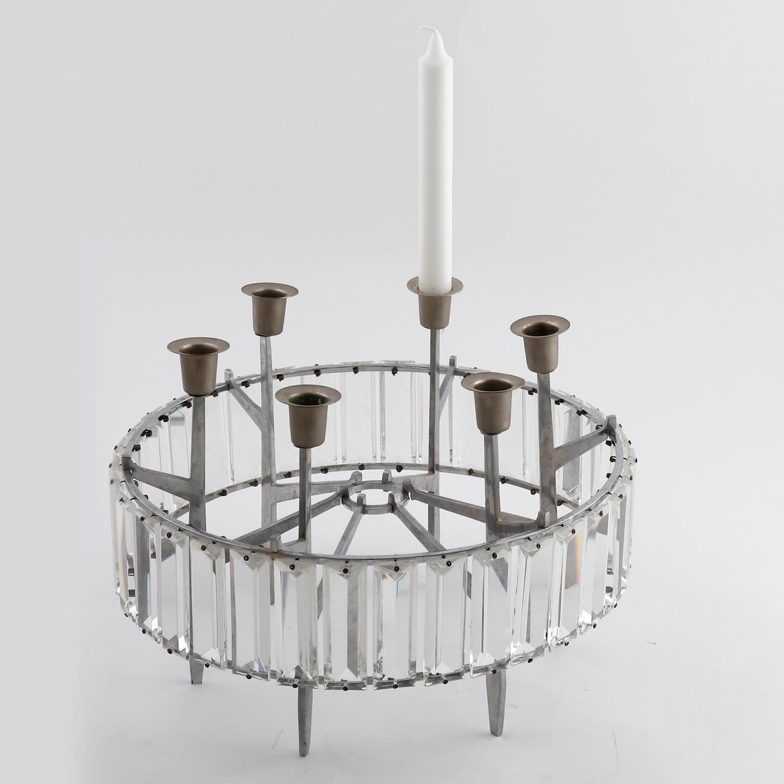 Austrian Bakalowits Table Candleholder Candelabra, Crystal Glass Nickel, 1960s For Sale