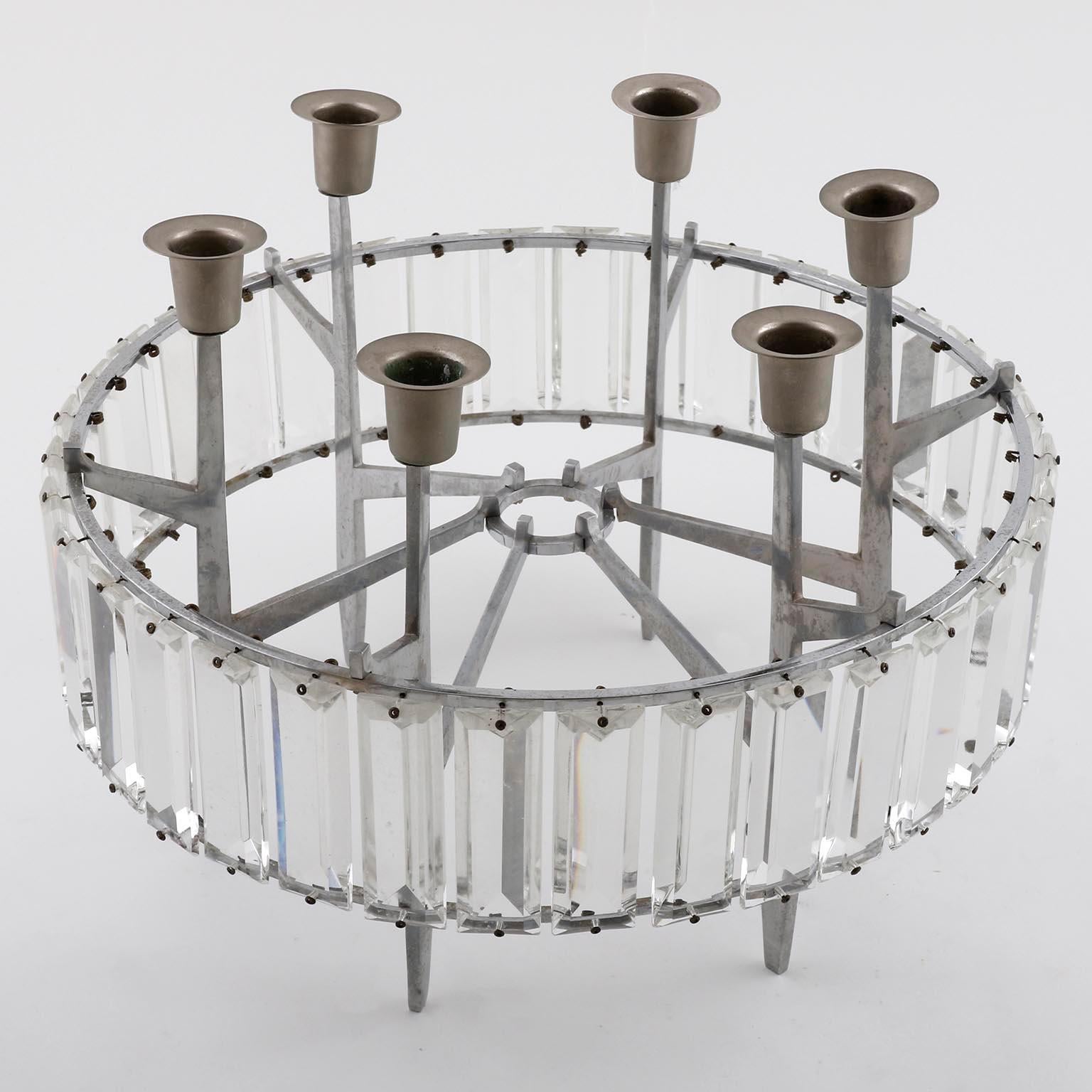 Bakalowits Table Candleholder Candelabra, Crystal Glass Nickel, 1960s In Good Condition For Sale In Hausmannstätten, AT