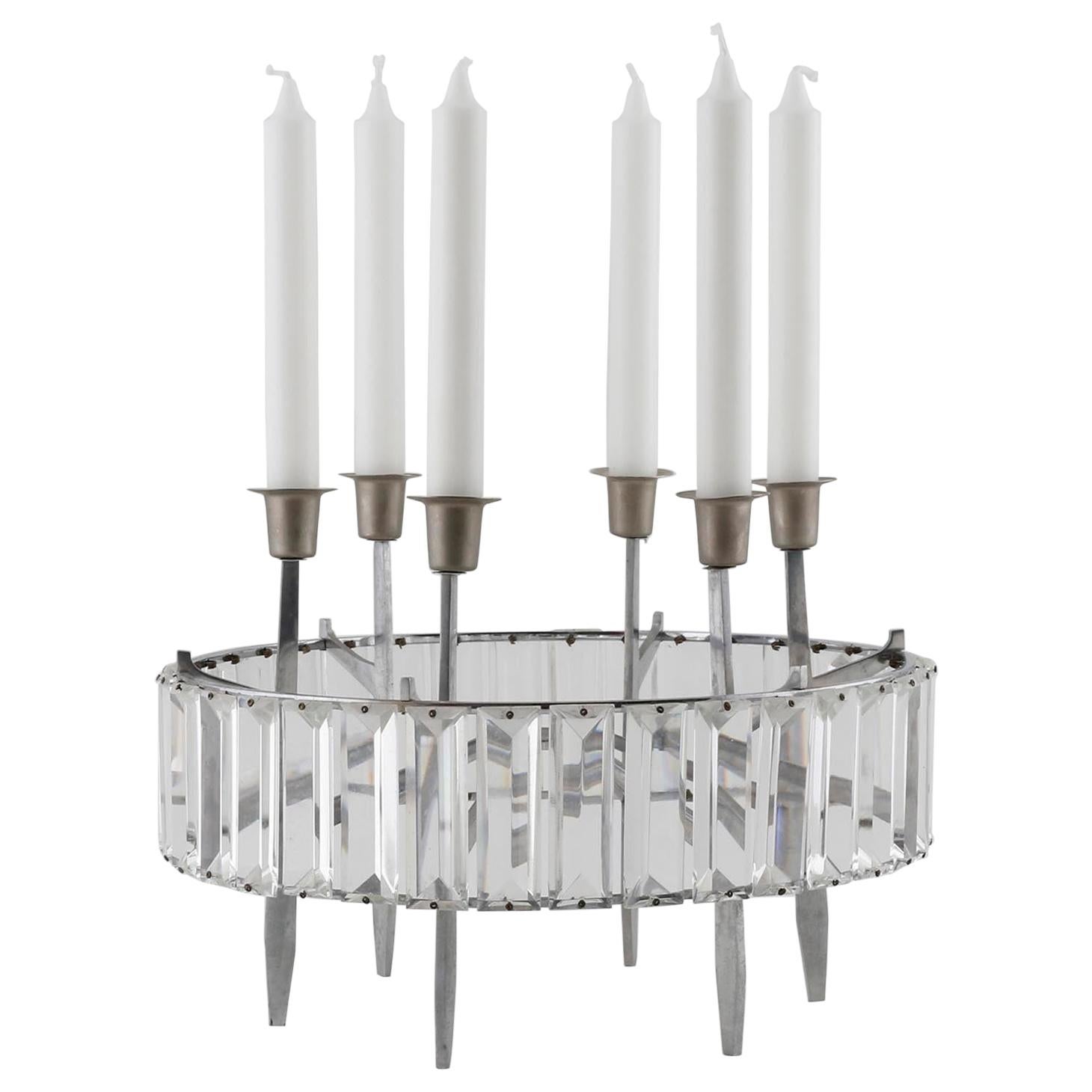 Bakalowits Table Candleholder Candelabra, Crystal Glass Nickel, 1960s For Sale
