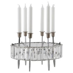 Retro Bakalowits Table Candleholder Candelabra, Crystal Glass Nickel, 1960s