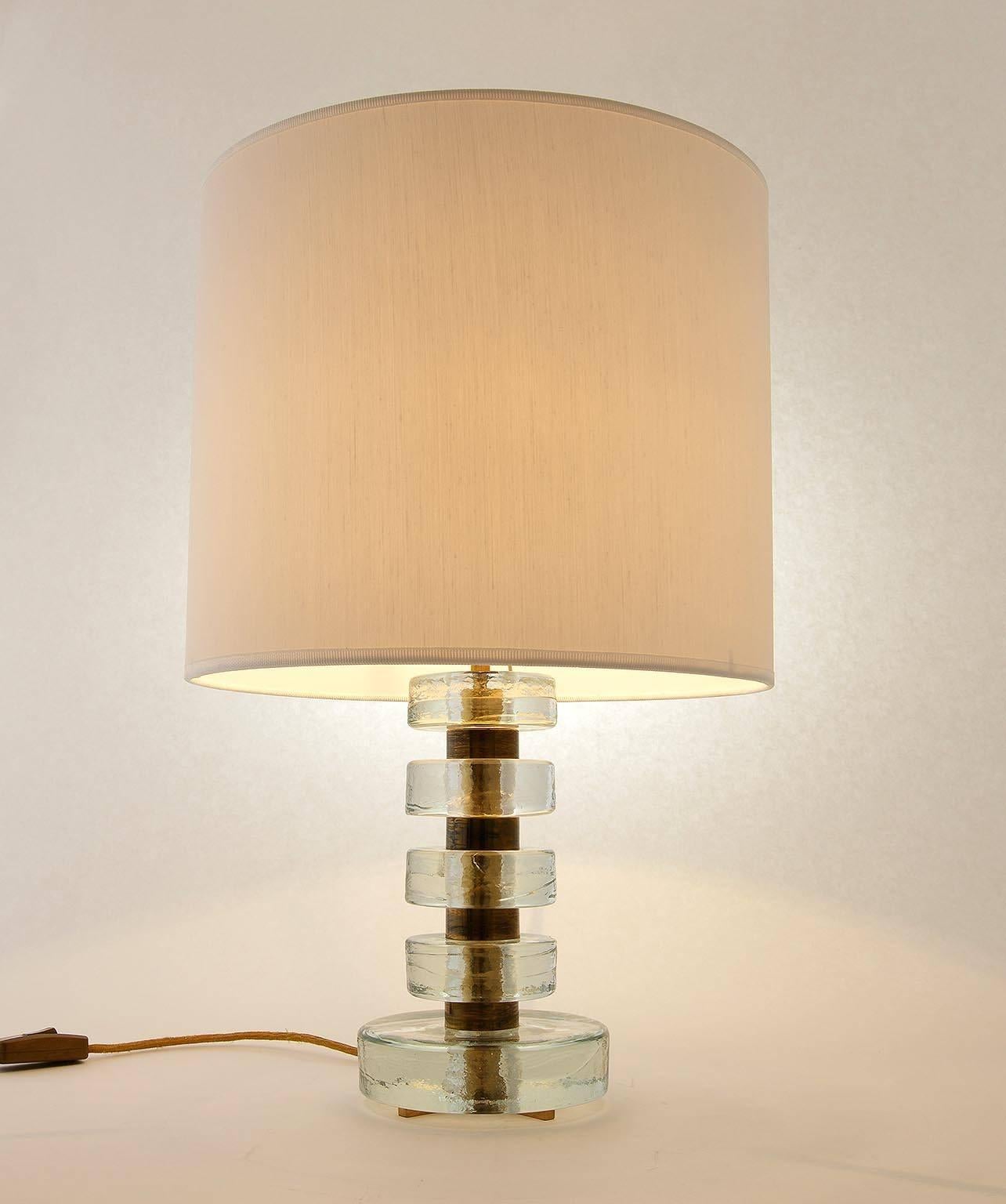 Mid-Century Modern Bakalowits Table Lamp, Patinated Brass and Glass, Austria, 1960s For Sale