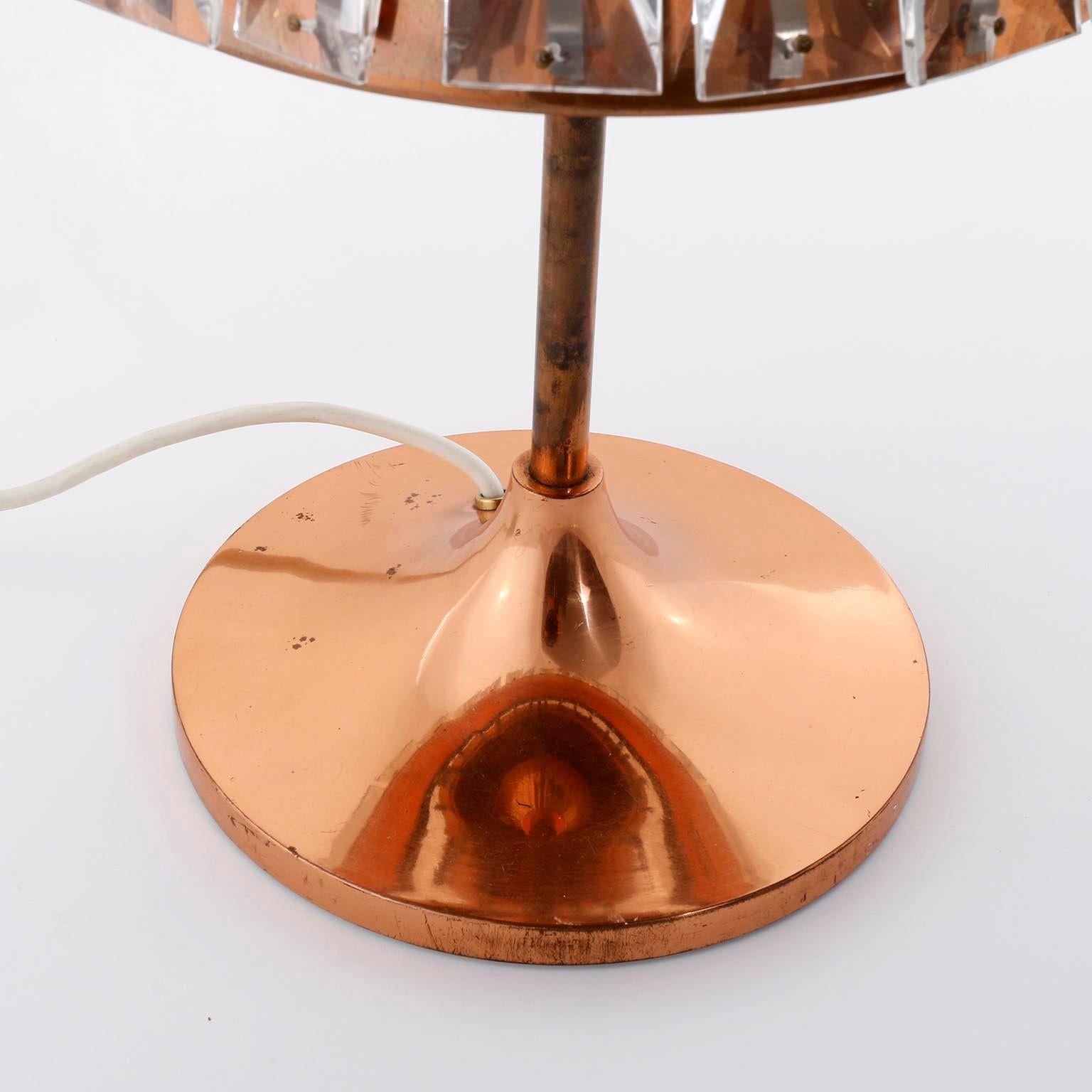 Bakalowits Table Lamp, Patinated Copper Nickel Crystal Glass, Austria, 1960s For Sale 5