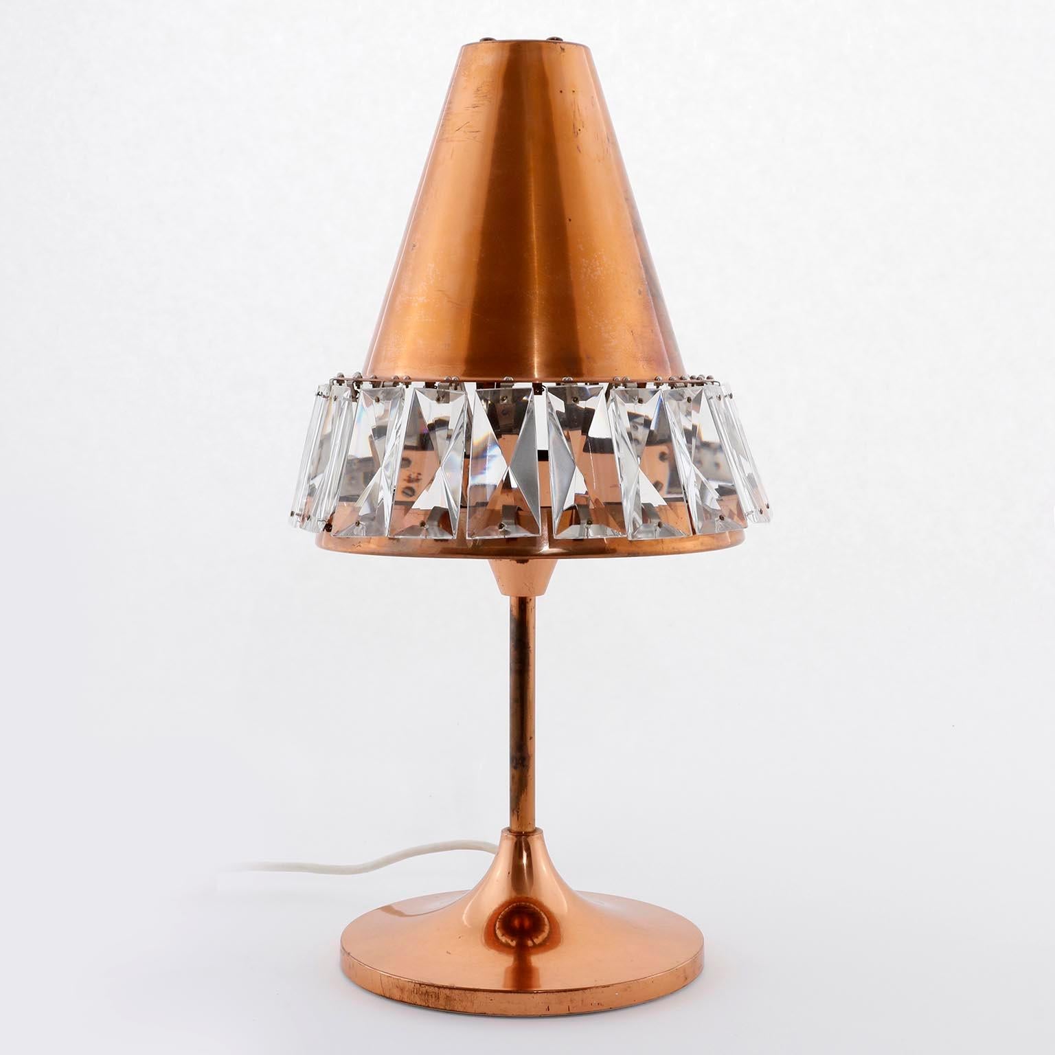 Mid-Century Modern Lampe de bureau Bakalowits, cuivre nickelé patiné, verre cristal, Autriche, années 1960 en vente