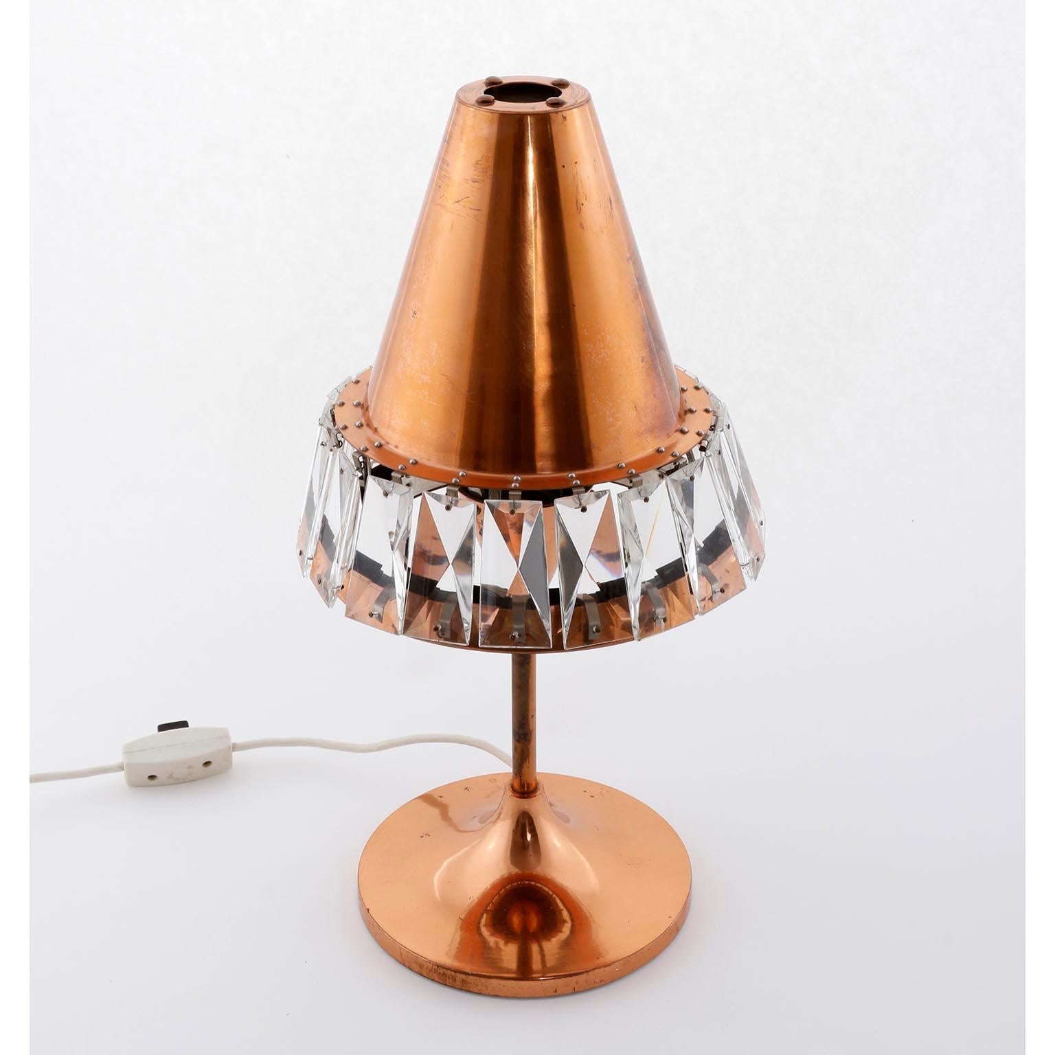 Austrian Bakalowits Table Lamp, Patinated Copper Nickel Crystal Glass, Austria, 1960s For Sale