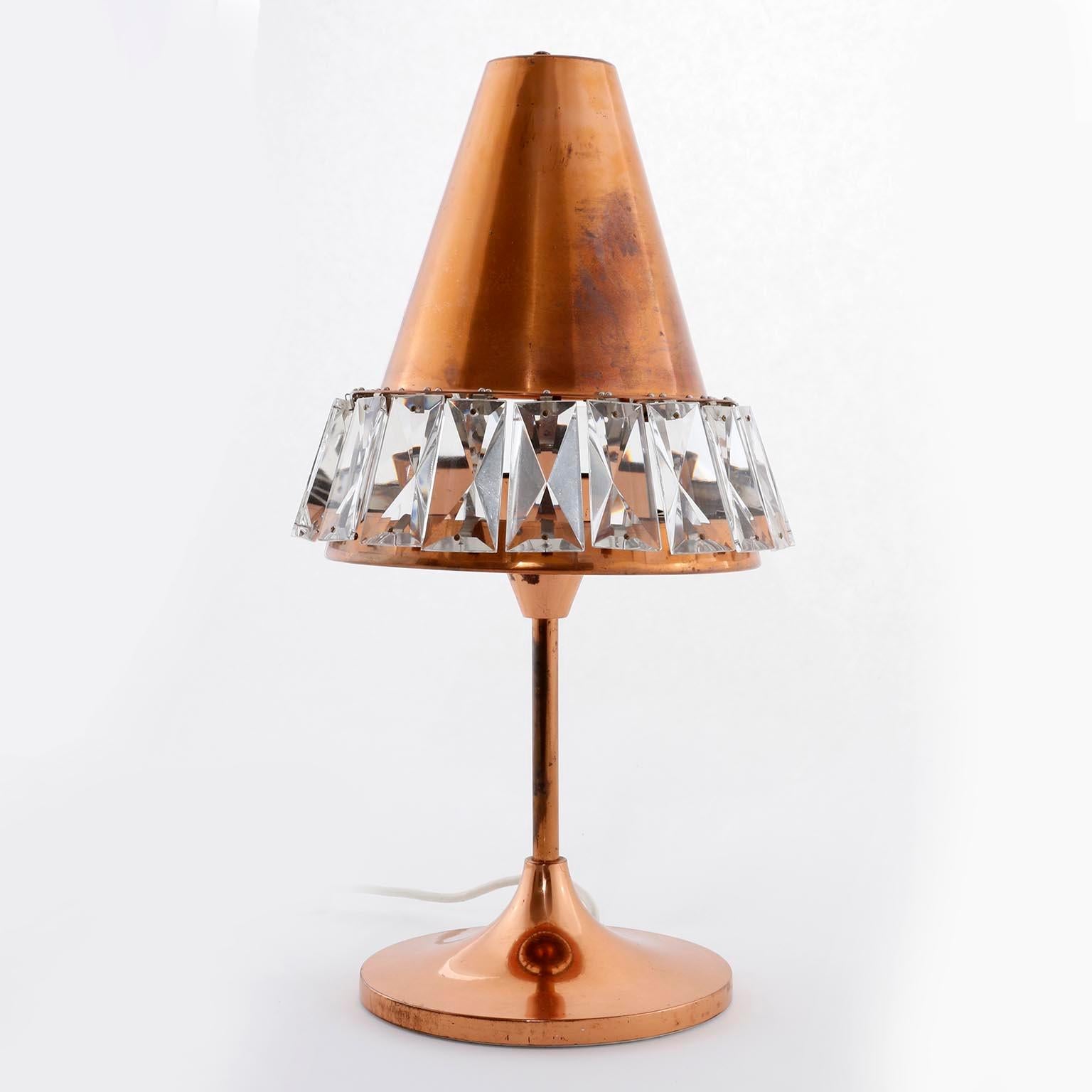 Patiné Lampe de bureau Bakalowits, cuivre nickelé patiné, verre cristal, Autriche, années 1960 en vente