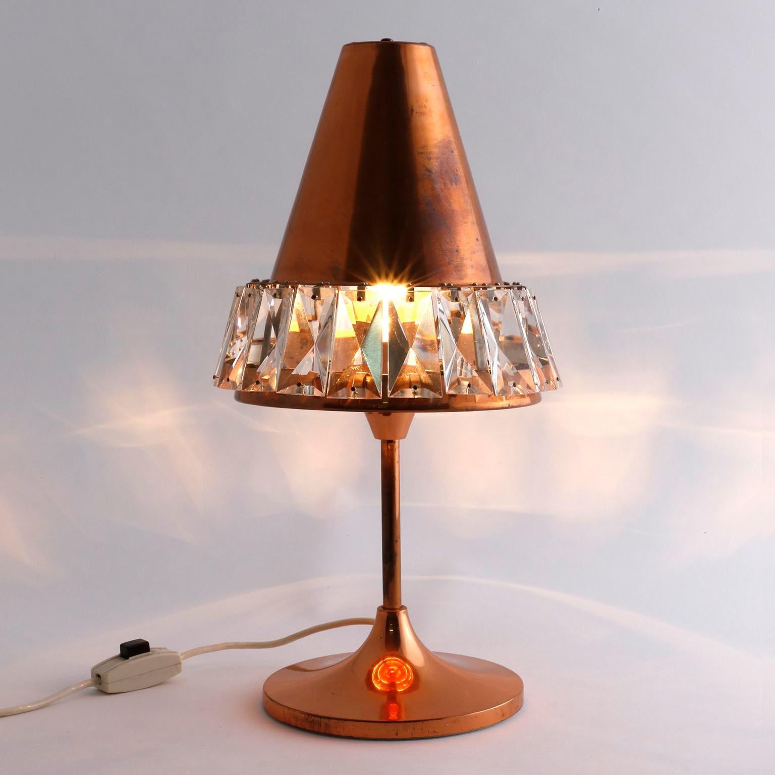 Bakalowits Table Lamp, Patinated Copper Nickel Crystal Glass, Austria, 1960s For Sale 1
