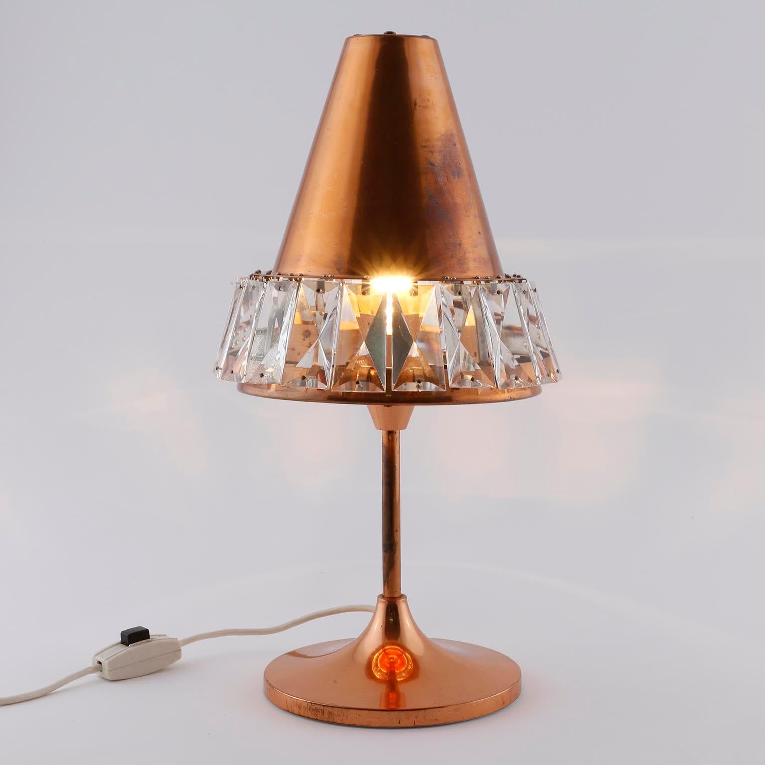 Bakalowits Table Lamp, Patinated Copper Nickel Crystal Glass, Austria, 1960s For Sale 2