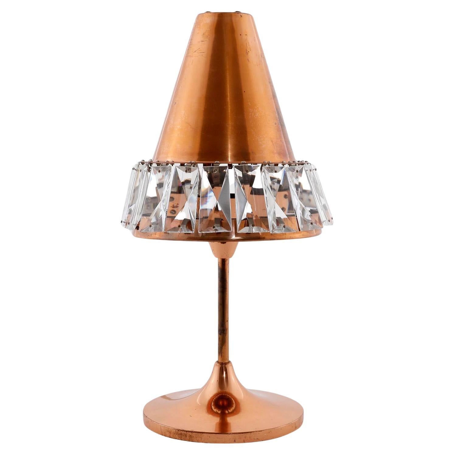 Bakalowits Table Lamp, Patinated Copper Nickel Crystal Glass, Austria, 1960s For Sale