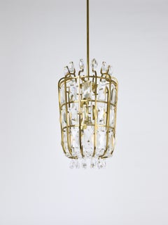 Bakalowits Vienna Brass & Crystal Chandelier Lantern Pendant Lamp, Austria, 1950