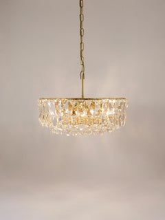 Bakalowits Vienna Large Gilt Brass & Crystal Glass Chandelier, Austria, 1970s