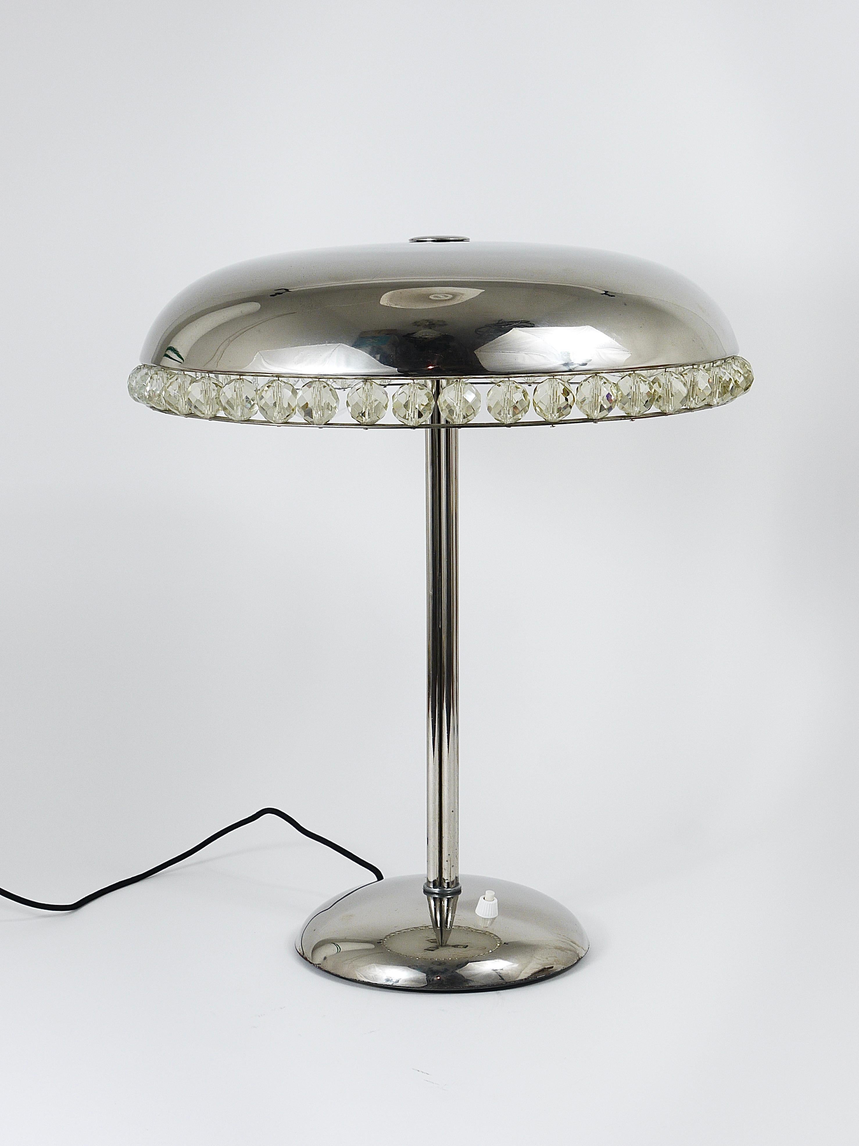 Bakalowits Vienna Nickel & Crystal Mushroom Table Desk Side Lamp, Autriche, années 1950 en vente 4