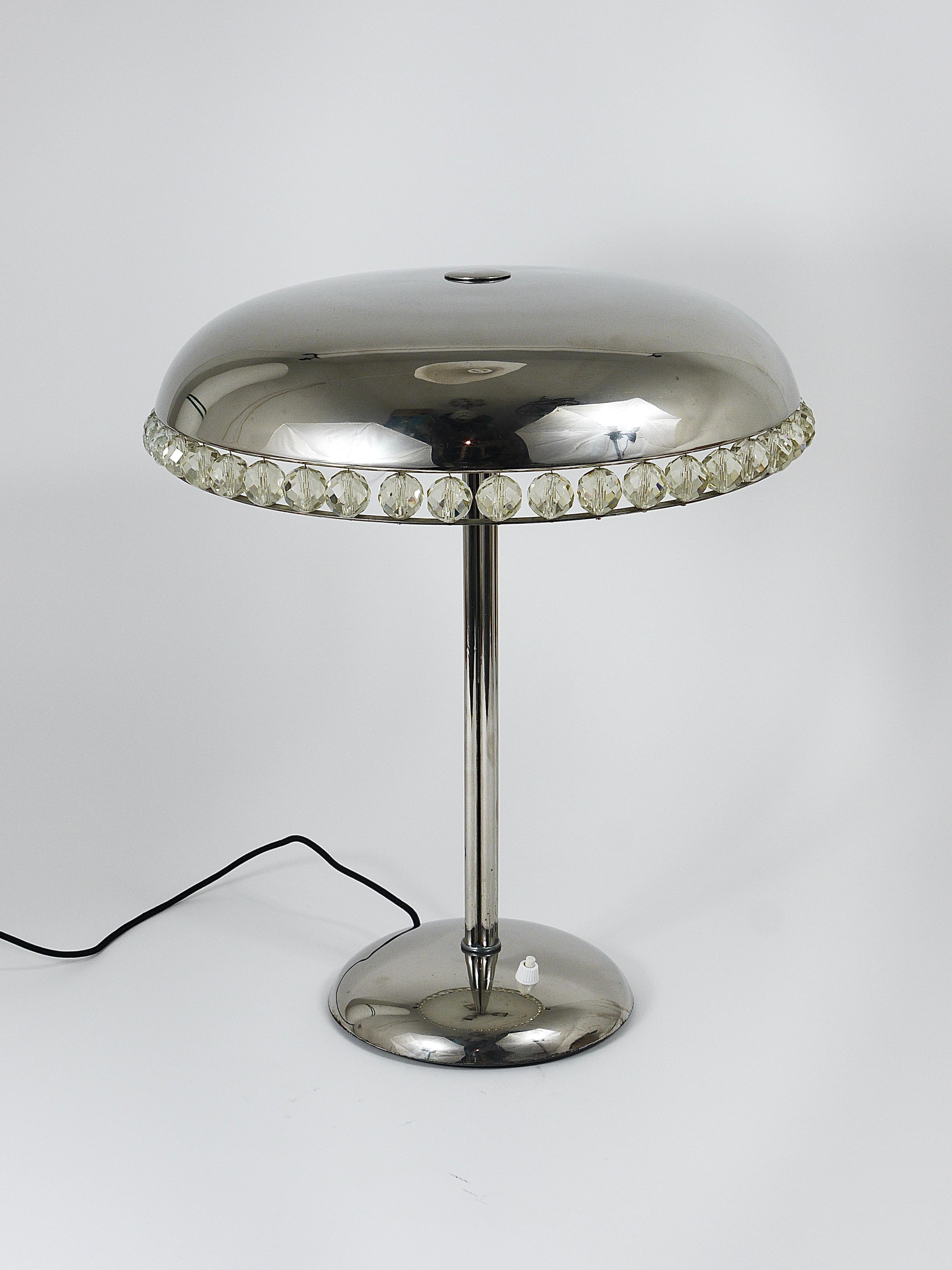 Bakalowits Vienna Nickel & Crystal Mushroom Table Desk Side Lamp, Autriche, années 1950 en vente 5