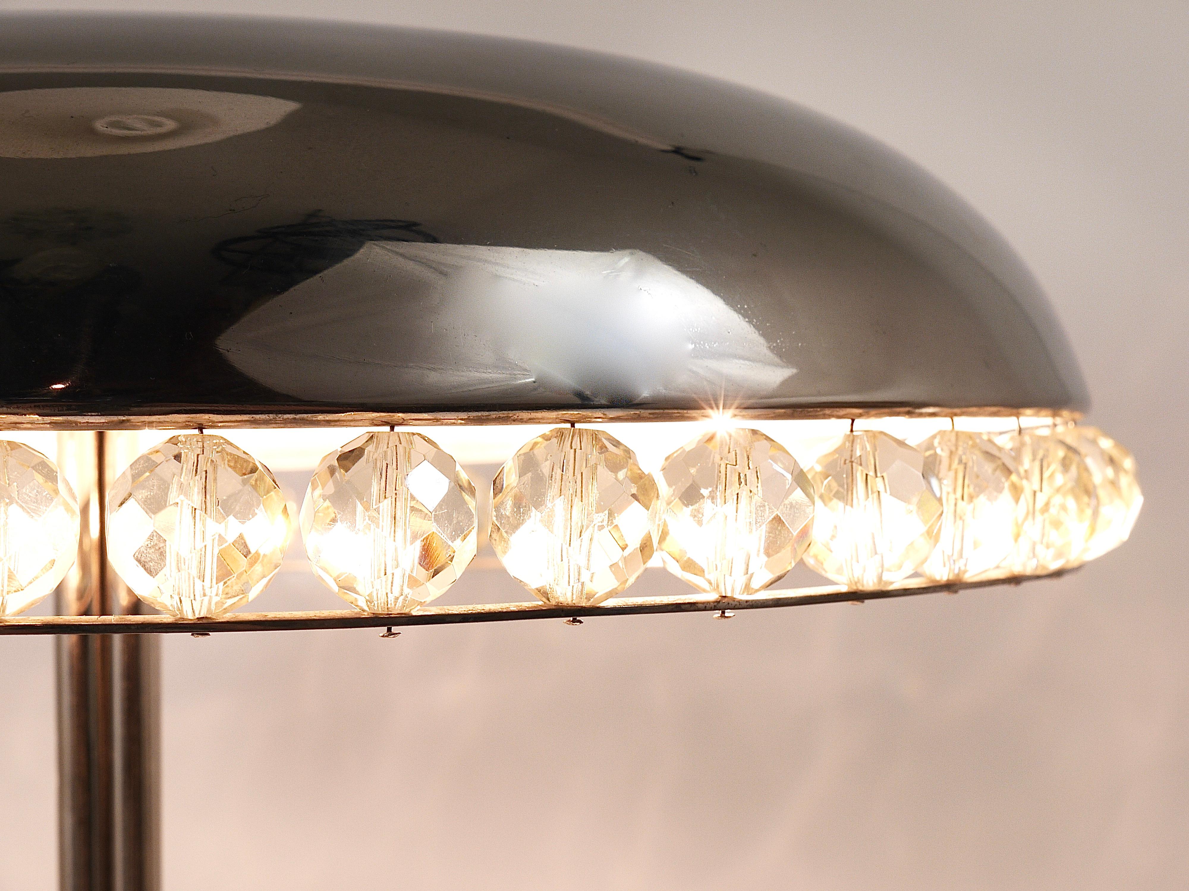 Bakalowits Vienna Nickel & Crystal Mushroom Table Desk Side Lamp, Autriche, années 1950 en vente 6