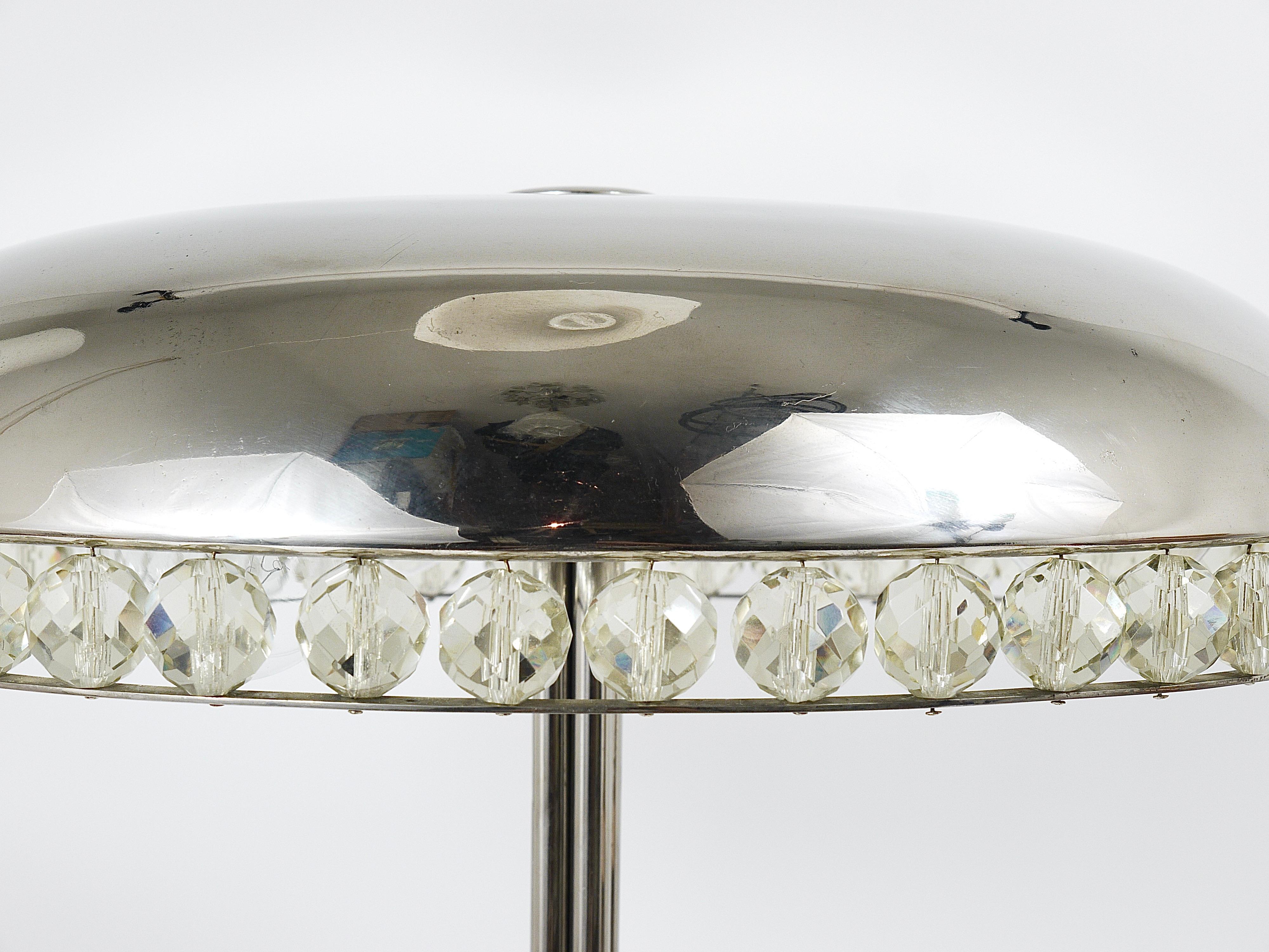 Bakalowits Vienna Nickel & Crystal Mushroom Table Desk Side Lamp, Autriche, années 1950 en vente 7