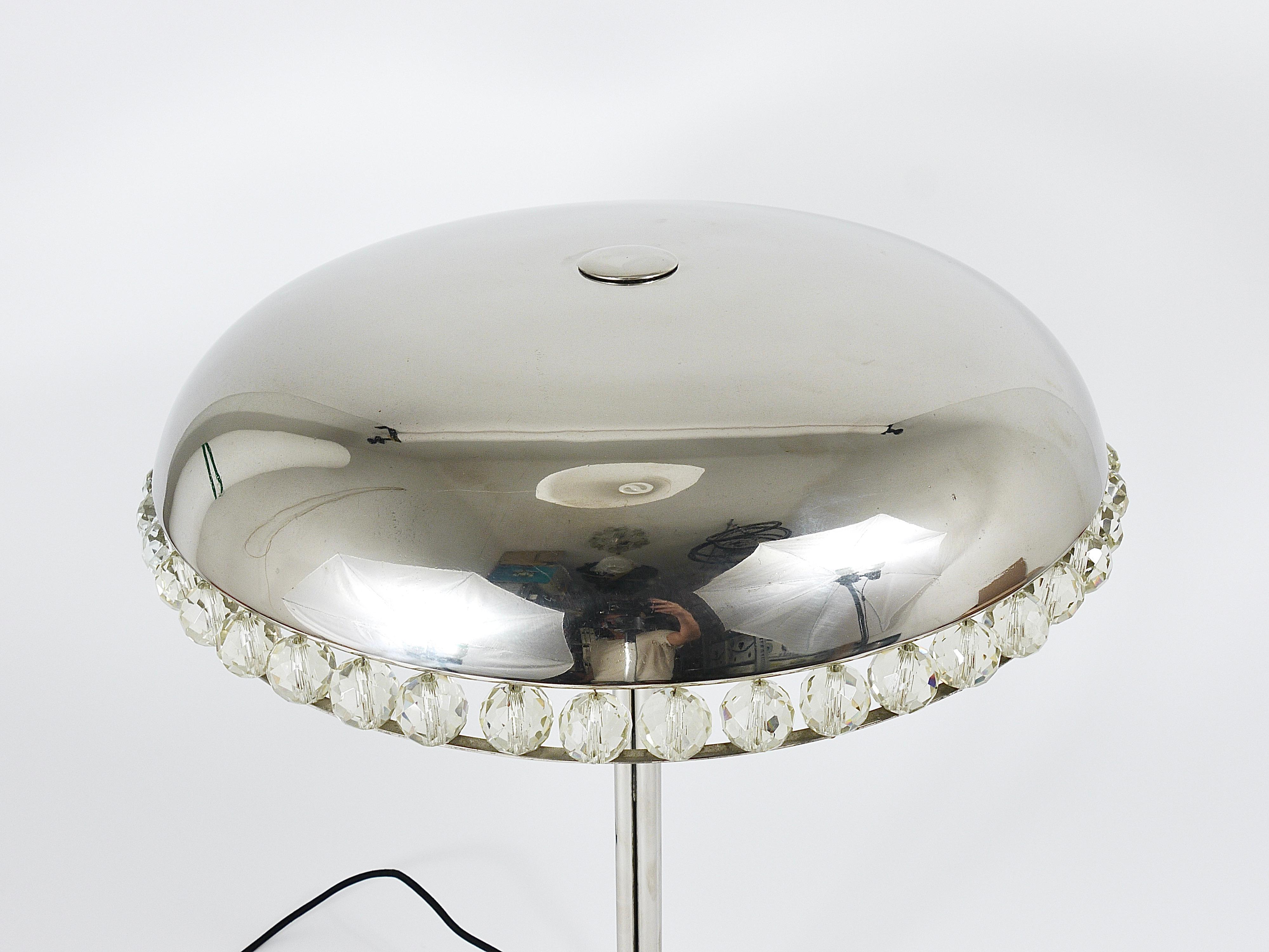 Bakalowits Vienna Nickel & Crystal Mushroom Table Desk Side Lamp, Autriche, années 1950 en vente 8