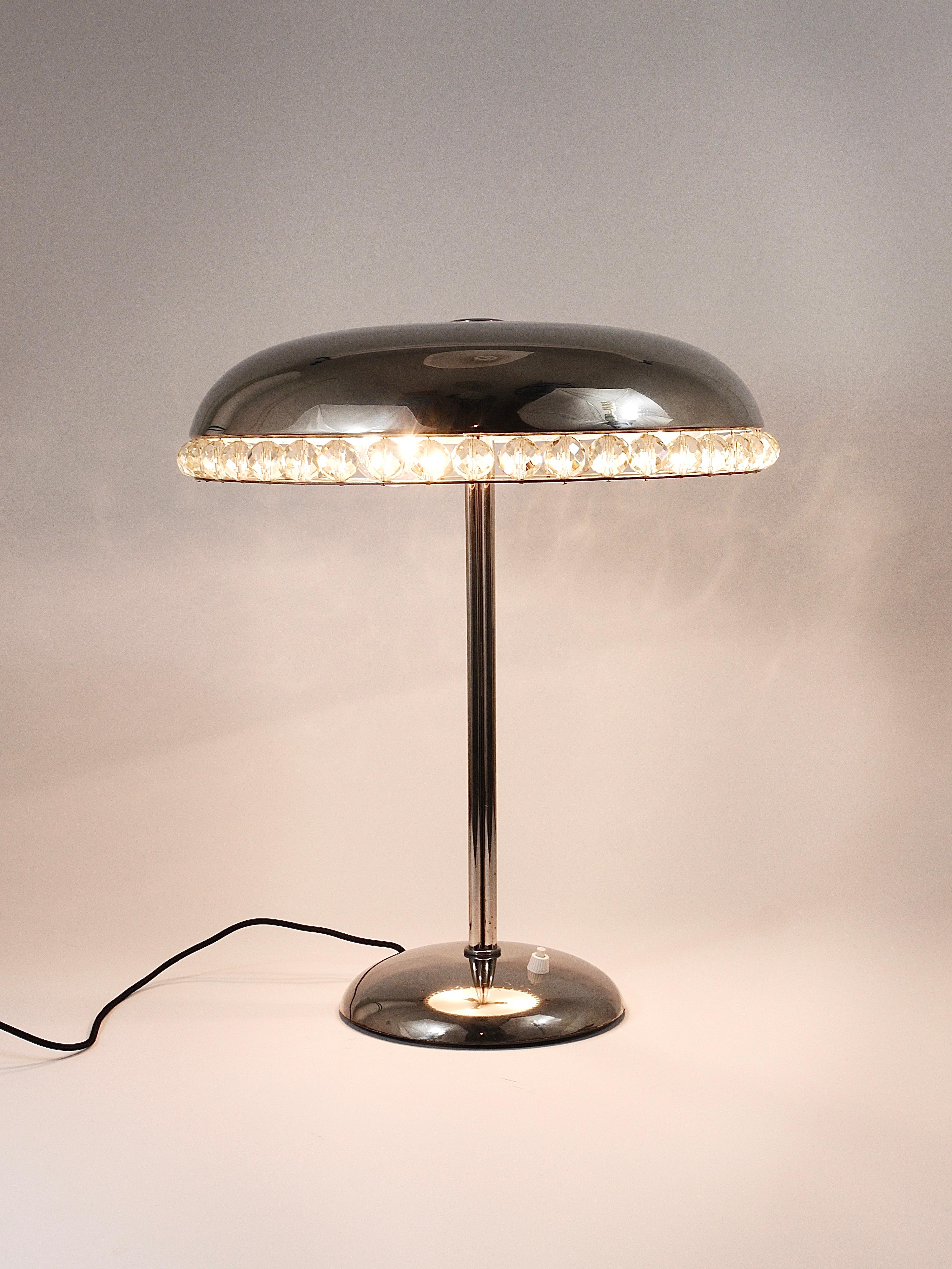 Bakalowits Vienna Nickel & Crystal Mushroom Table Desk Side Lamp, Autriche, années 1950 en vente 9