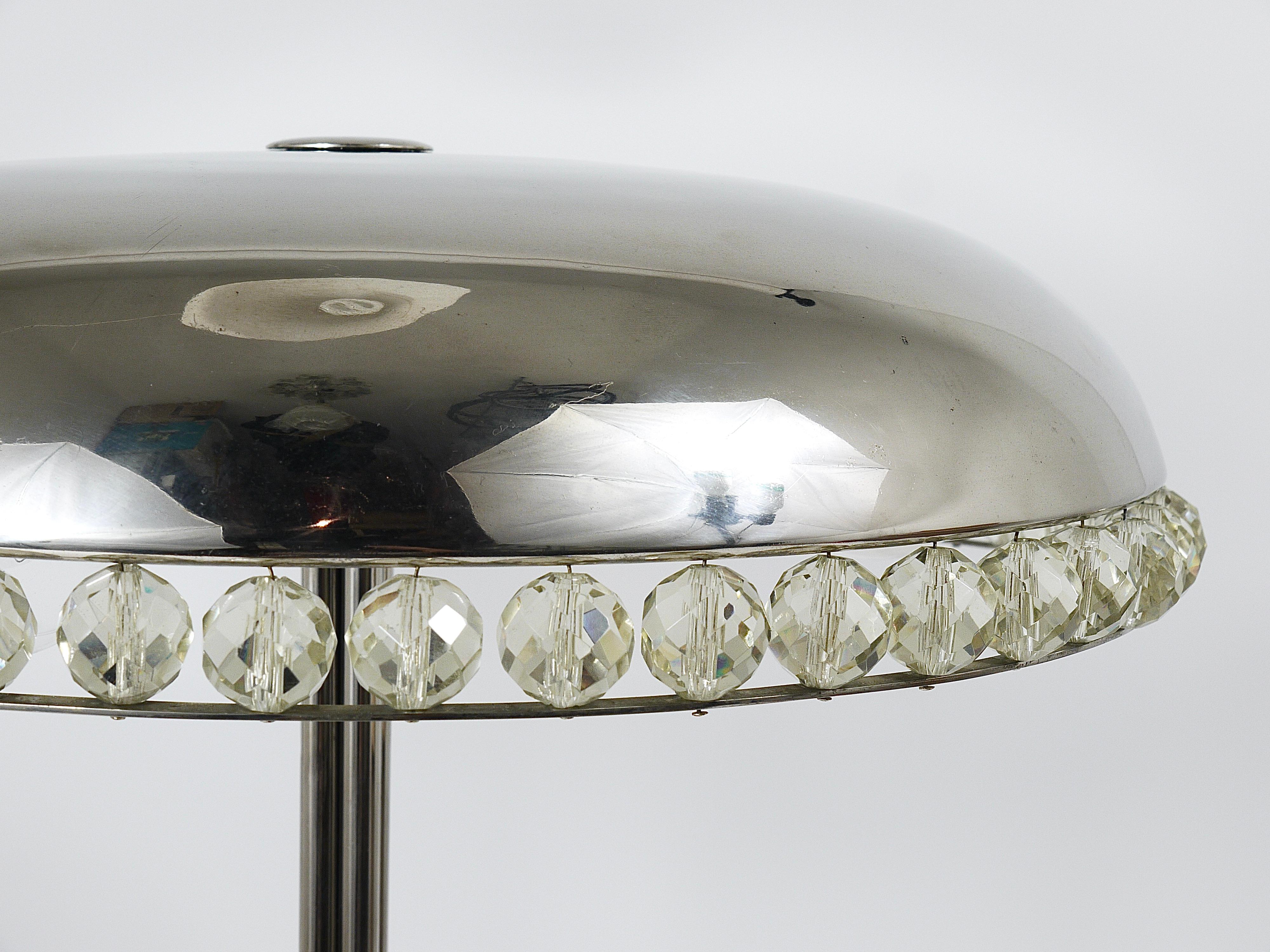 20ième siècle Bakalowits Vienna Nickel & Crystal Mushroom Table Desk Side Lamp, Autriche, années 1950 en vente