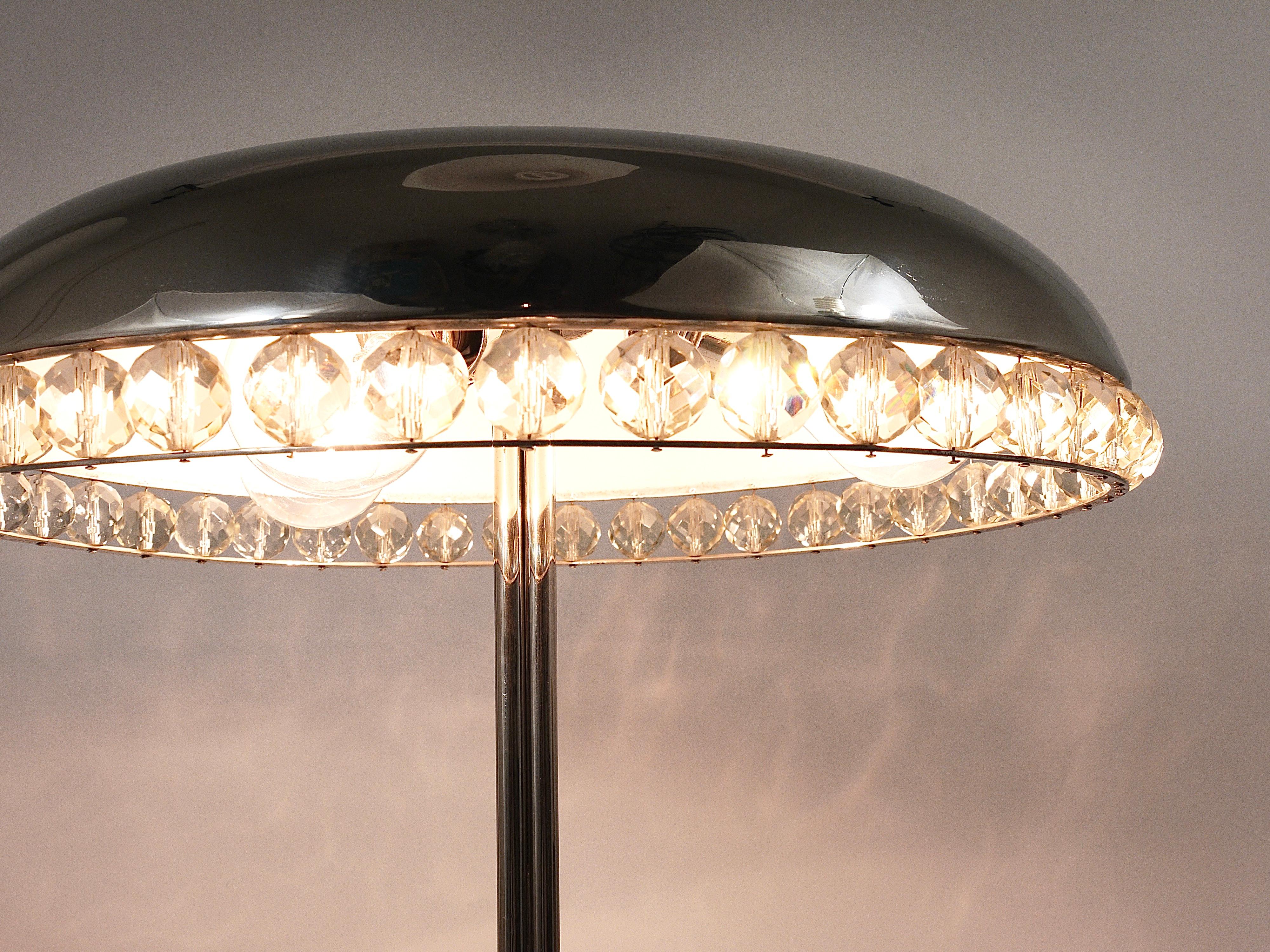 Bakalowits Vienna Nickel & Crystal Mushroom Table Desk Side Lamp, Autriche, années 1950 en vente 2