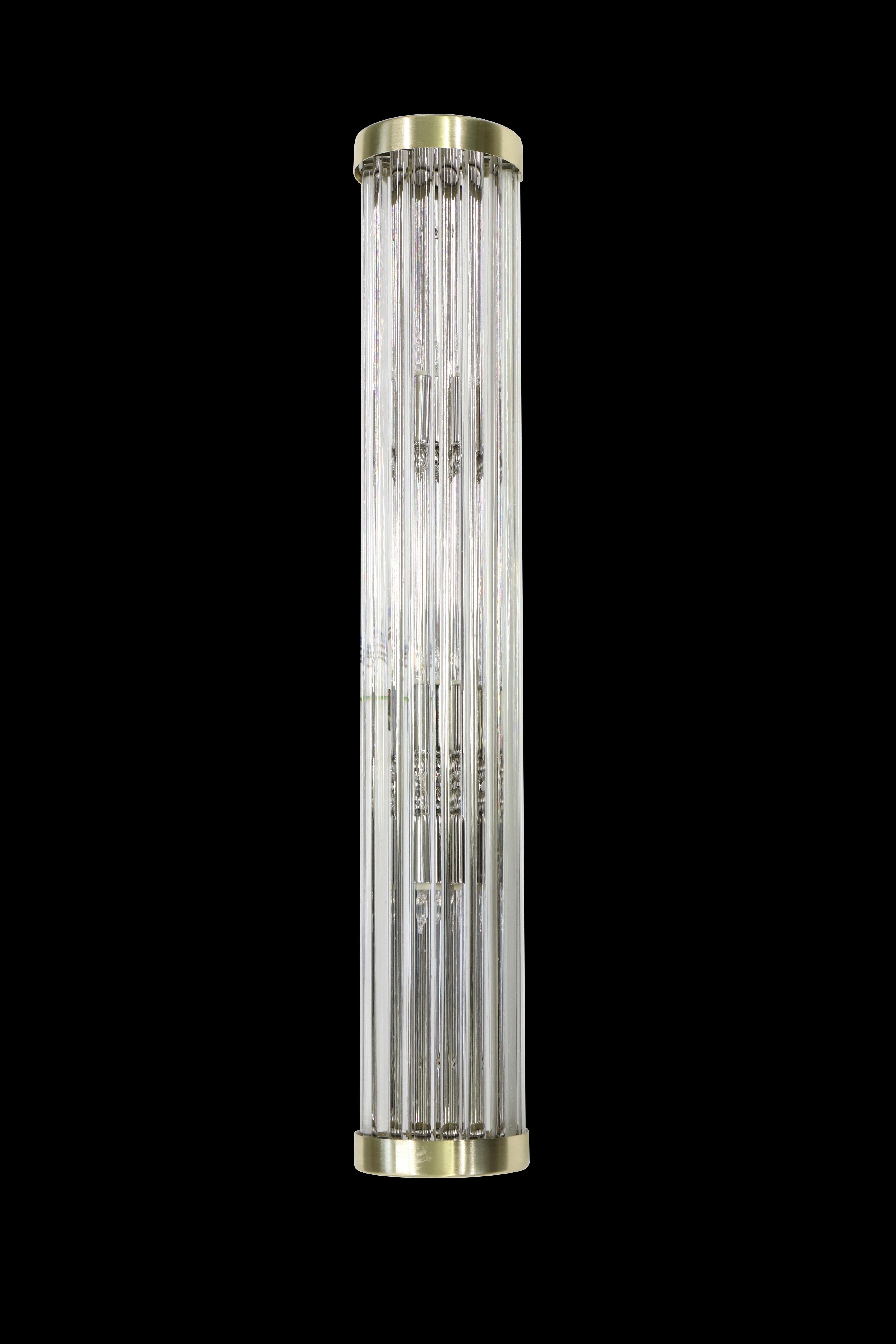 Brushed Bakalowits Wall Light with Long Glass Rods, Made in Vienna, Austria, Brass For Sale