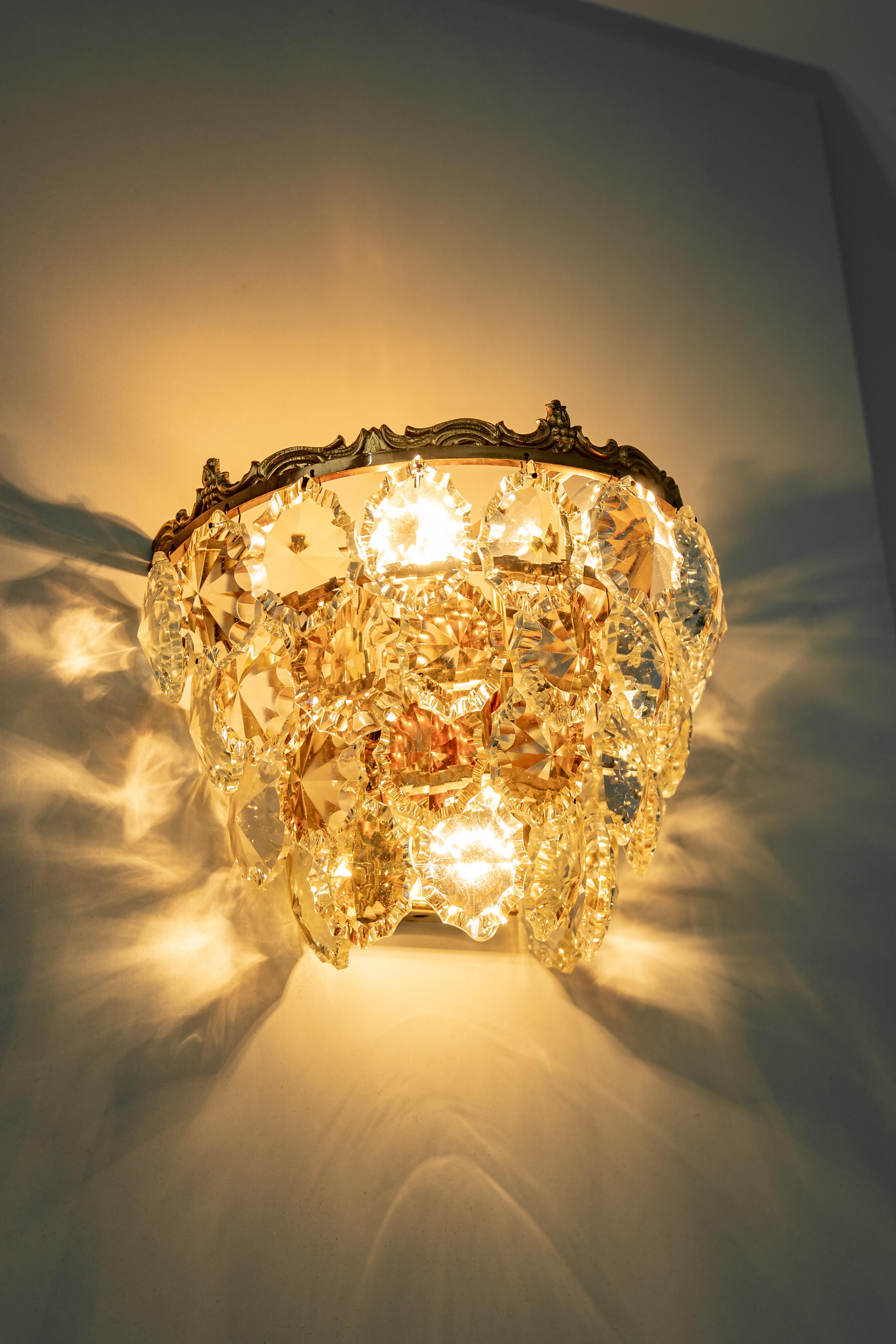 Mid-20th Century Bakalowits Wall Lights, Brass and Crystal Glass, Austria, 1960s For Sale