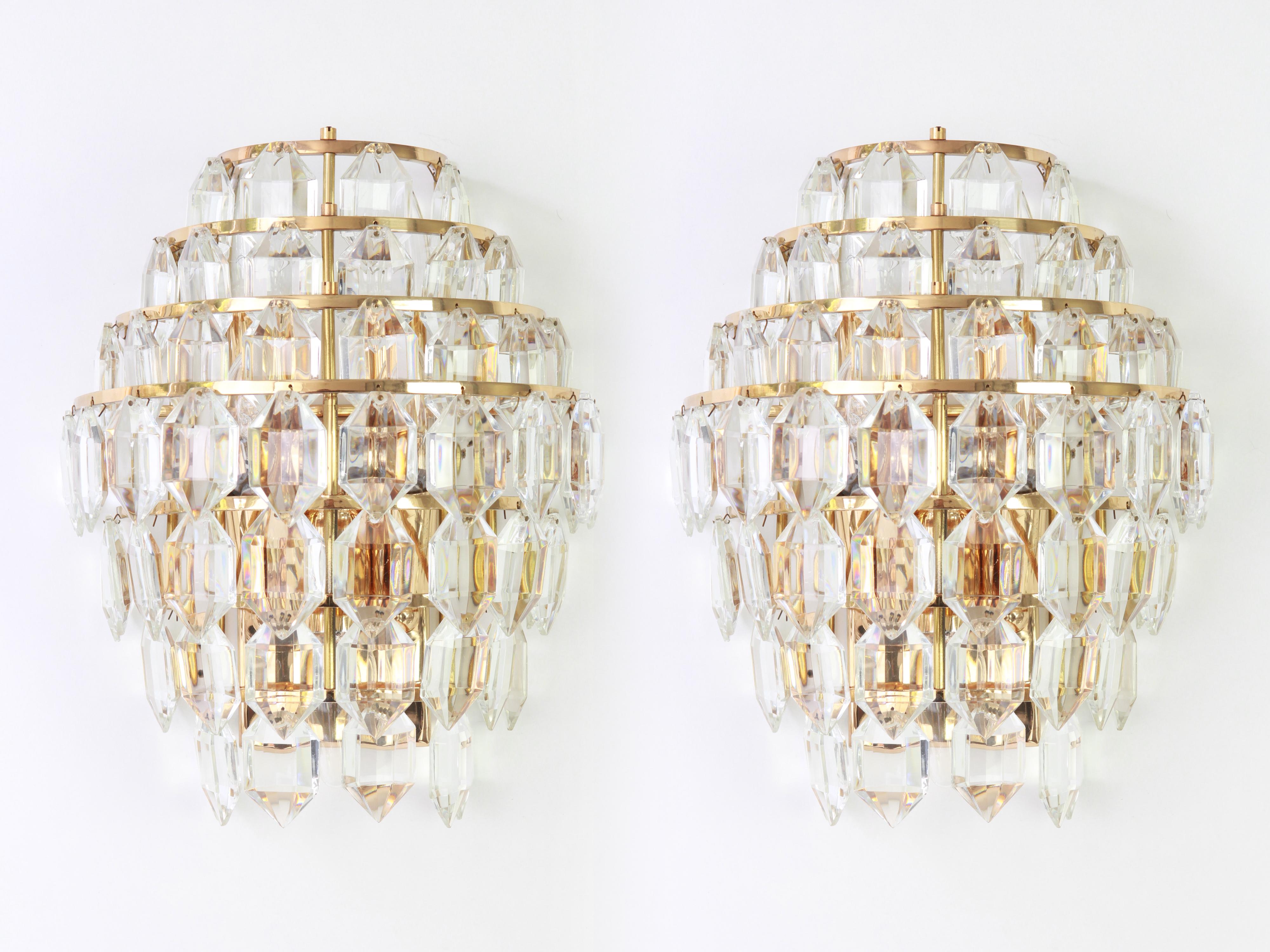 Mid-Century Modern Bakalowits Wall Sconce Brass and Crystal Glass, Austria, 1960s