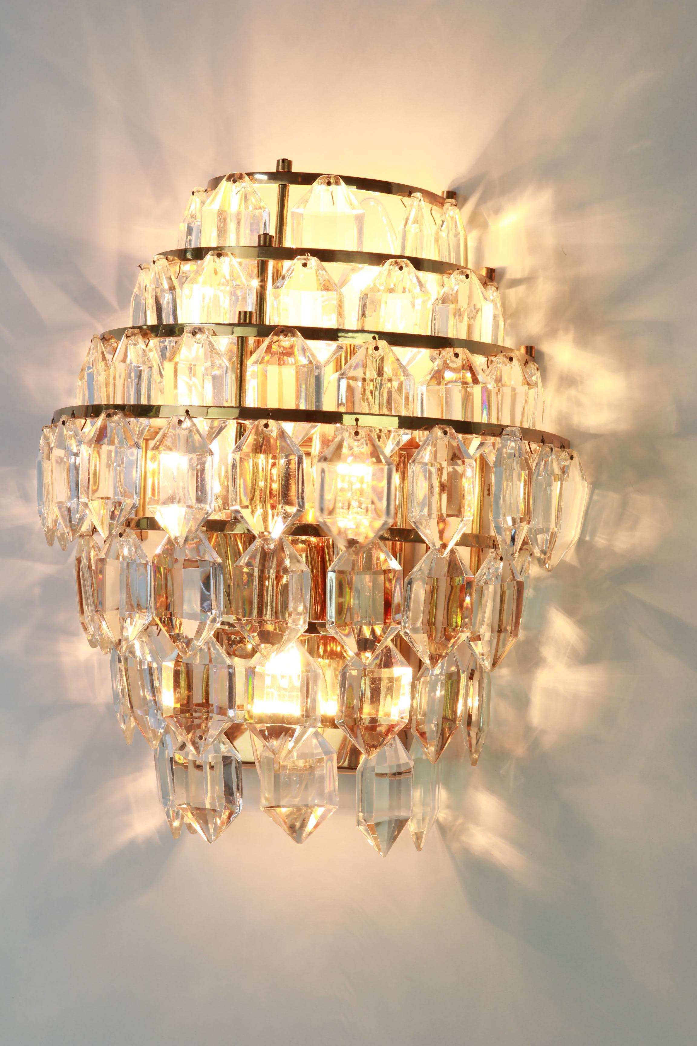 Mid-20th Century Bakalowits Wall Sconce Brass and Crystal Glass, Austria, 1960s