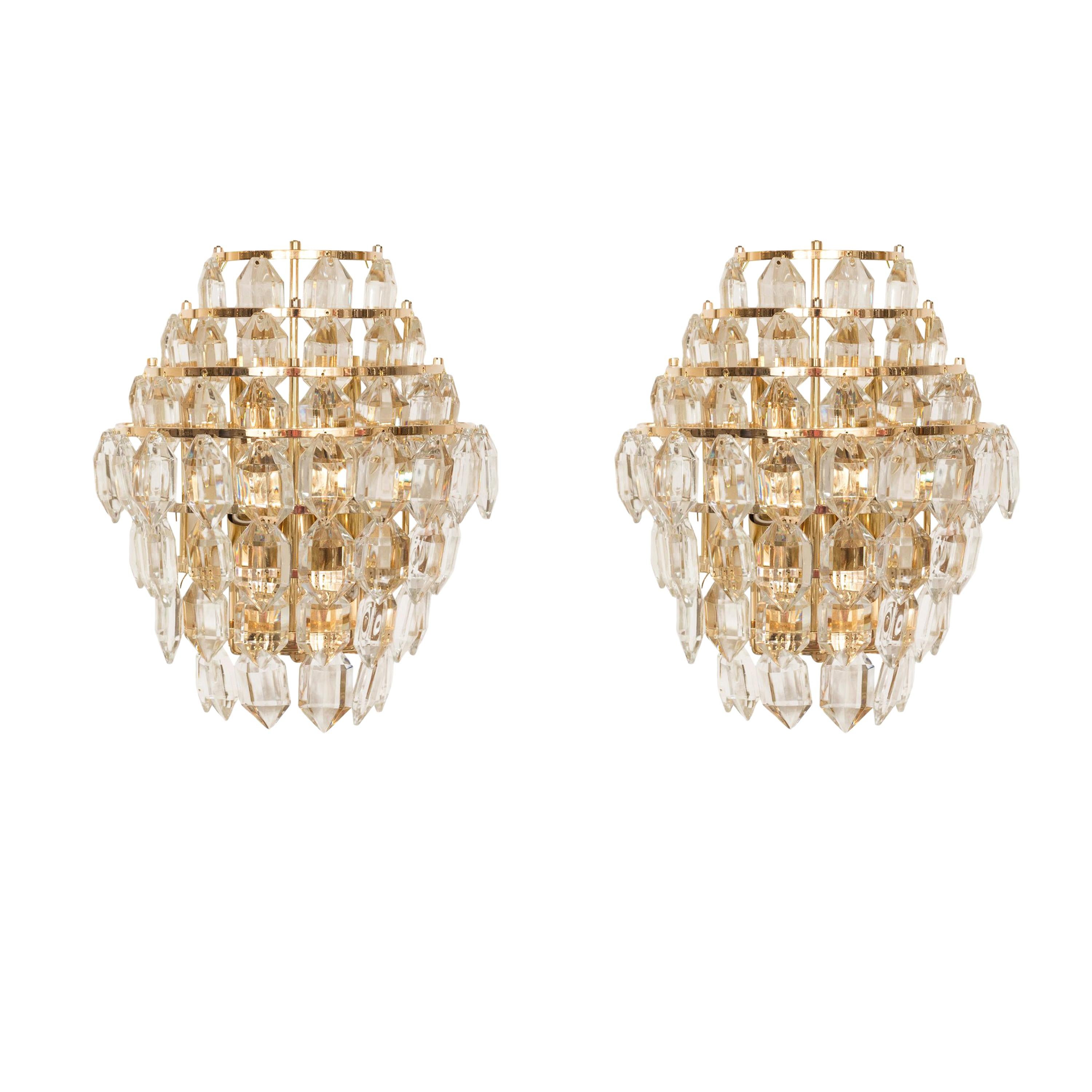 Bakalowits Wall Sconce Brass and Crystal Glass, Austria, 1960s