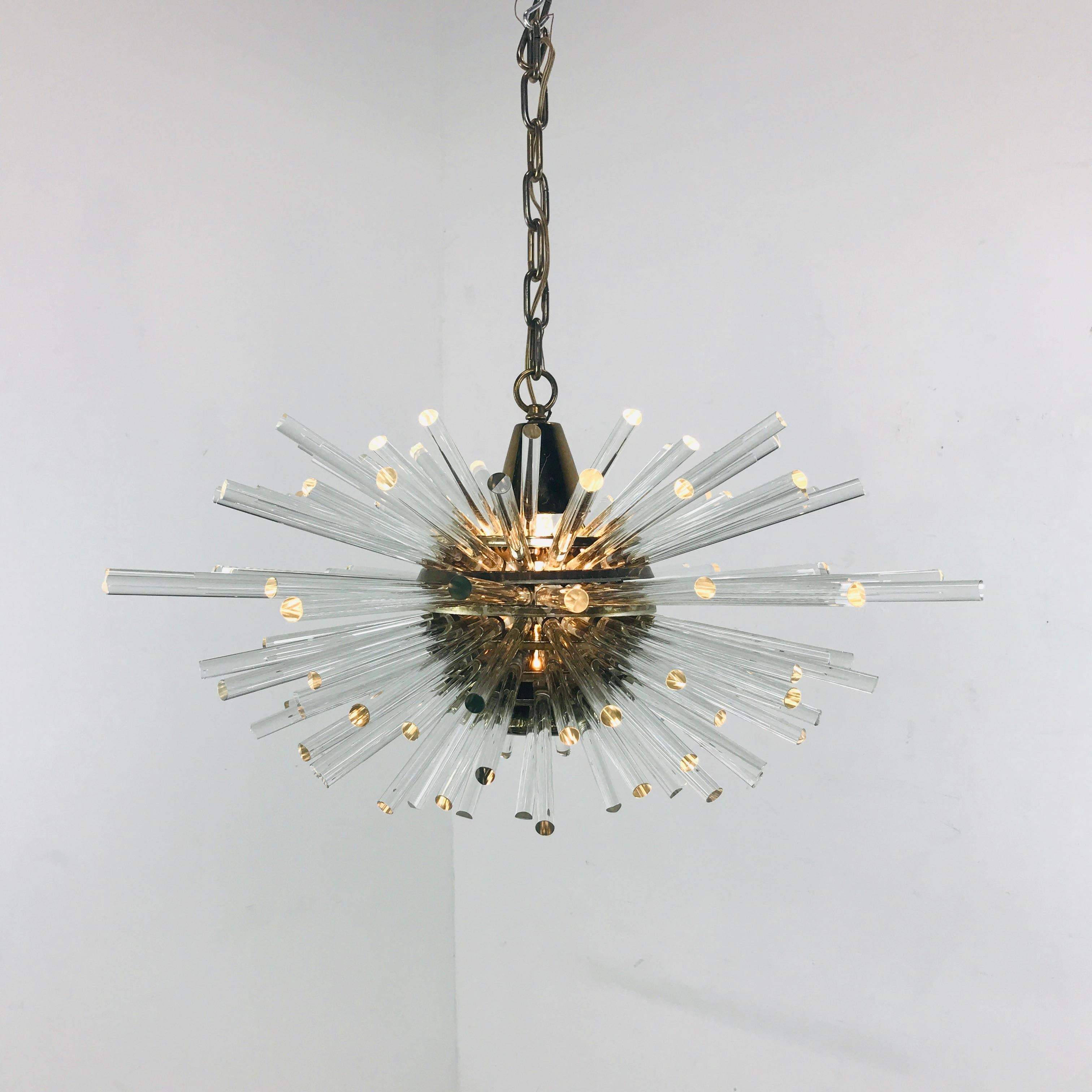 Mid-Century Modern Bakalowits 'Miracle' Sputnik Crystal Glass and Brass Chandelier