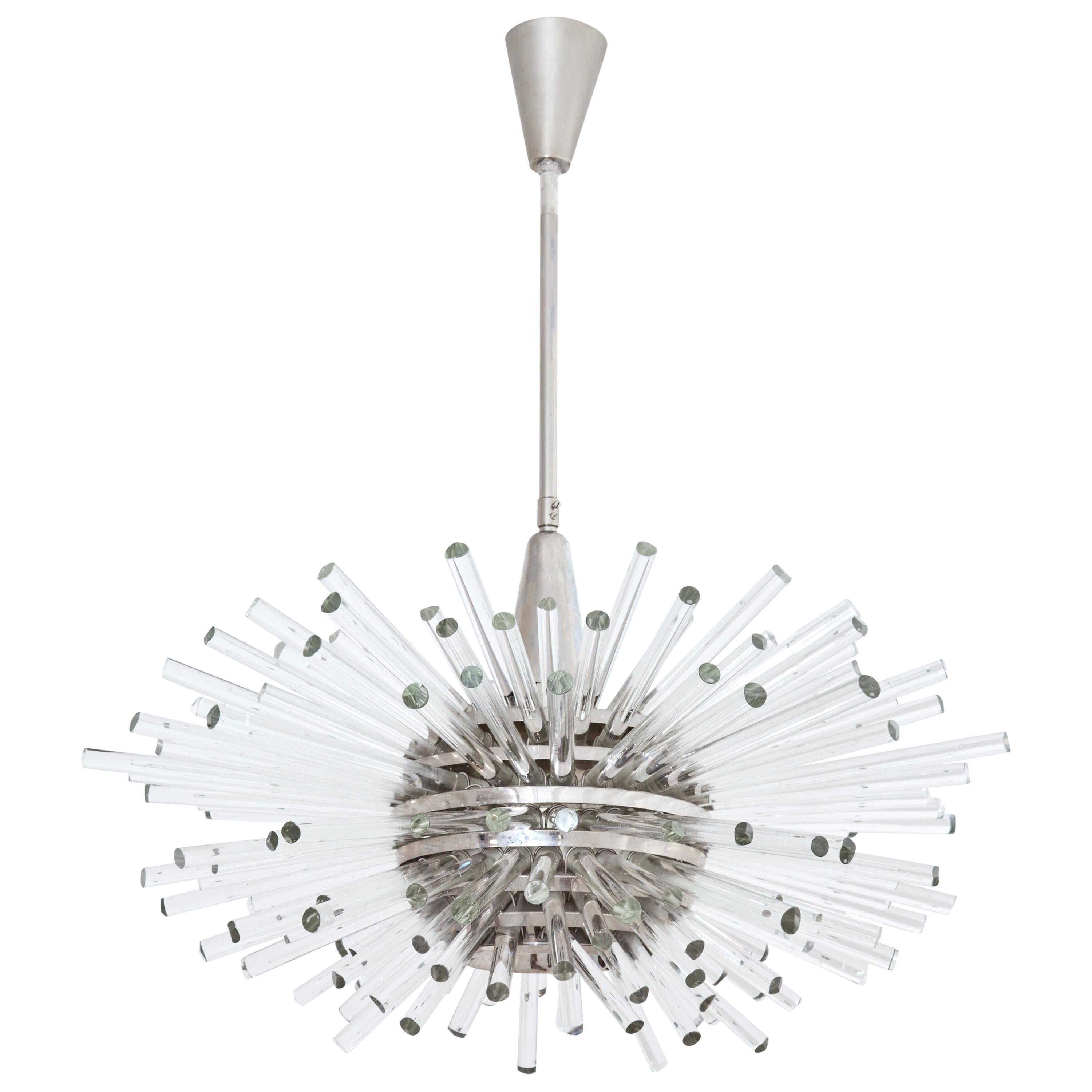 Bakalowitz 
Miracle
 Sputnik Crystal Glass and Brass Chandelier, Vienna, 1960s