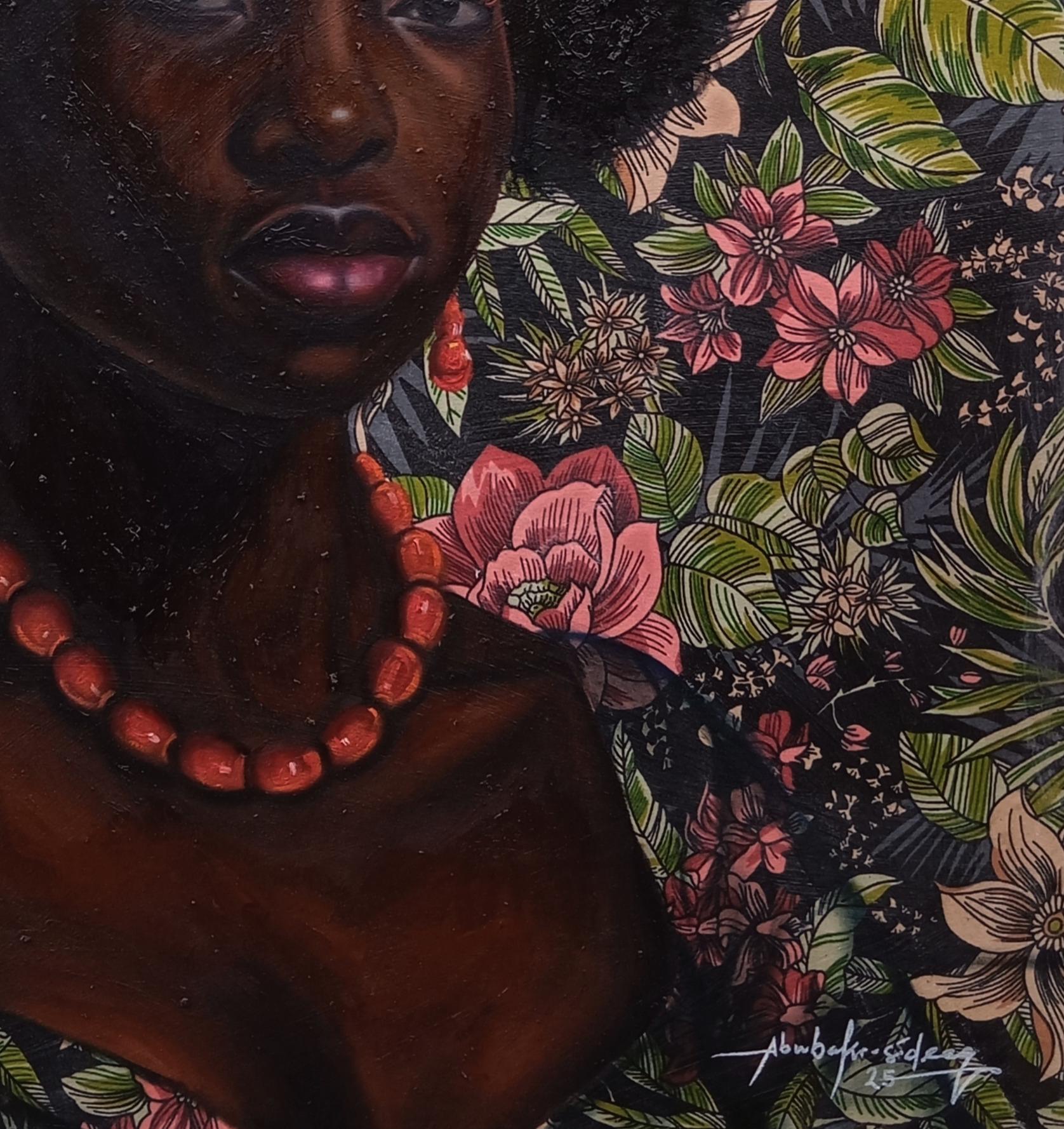 Adetutu (Royalty Brings Calmness - 21e siècle - Techniques mixtes avec huile et tissus en vente 2