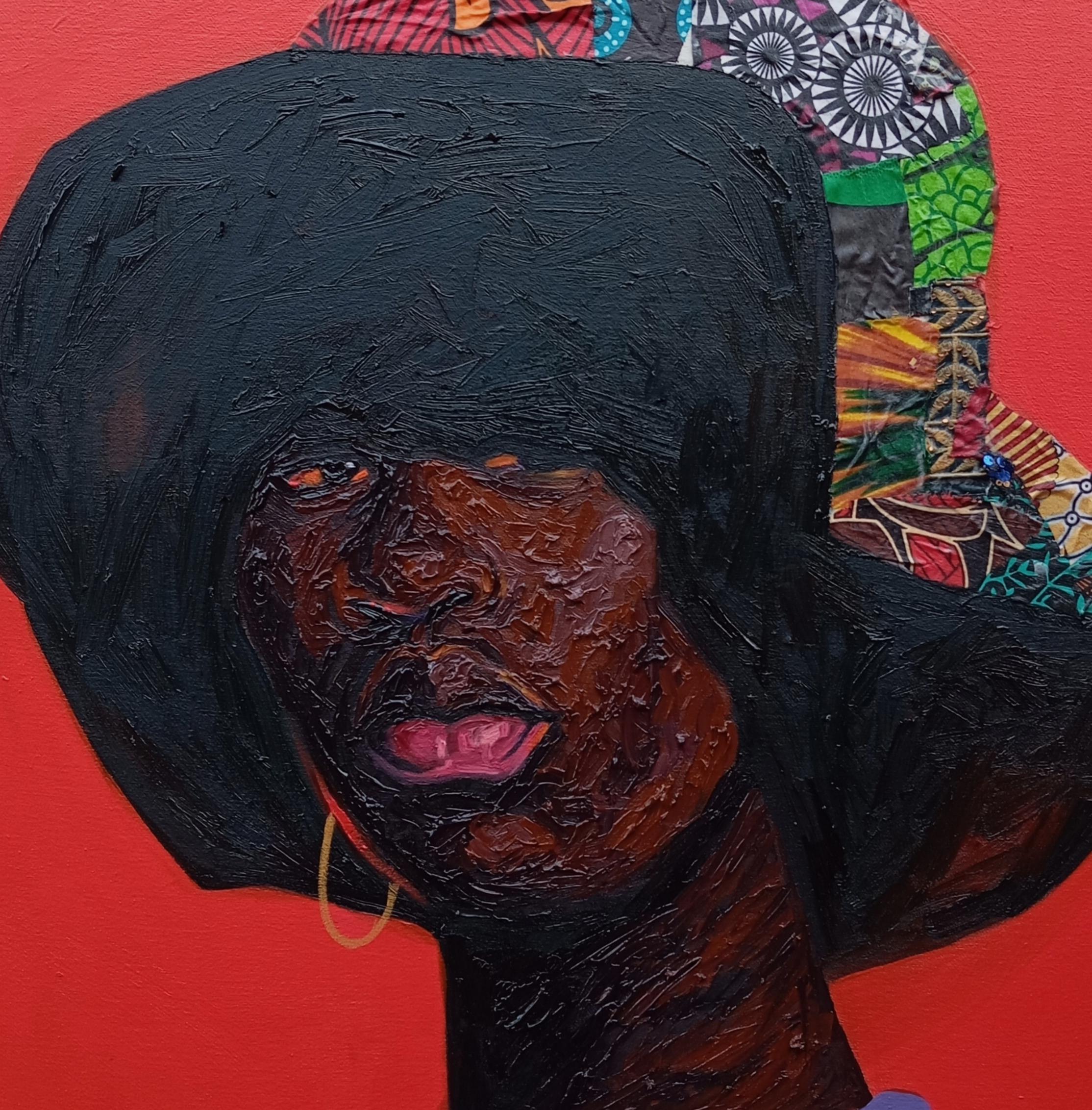 Debajo del sombrero - Siglo XXI, Figurativo, Técnica mixta con óleo, Tejidos, Mujeres en venta 2