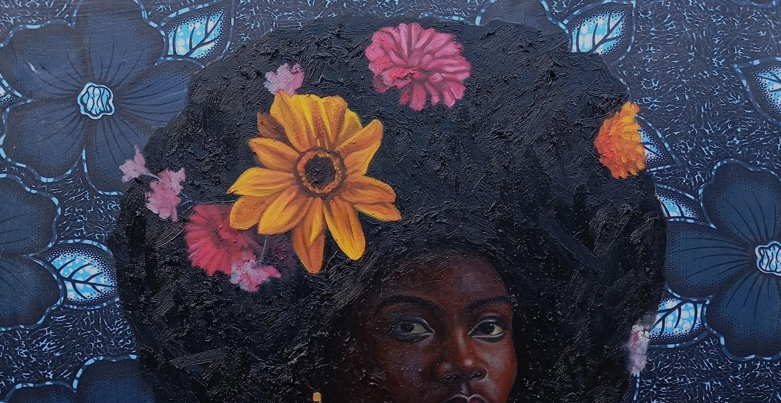 Crown in Bloom - 21st Century, Figurative Portrait, Mixed Media Africa Women - Contemporary Mixed Media Art by Bakare Abubakri-sideeq Babatunde