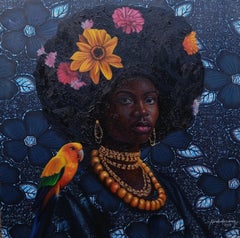 Crown in Bloom - 21st Century, Figurative Portrait, Mixed Media Africa Women