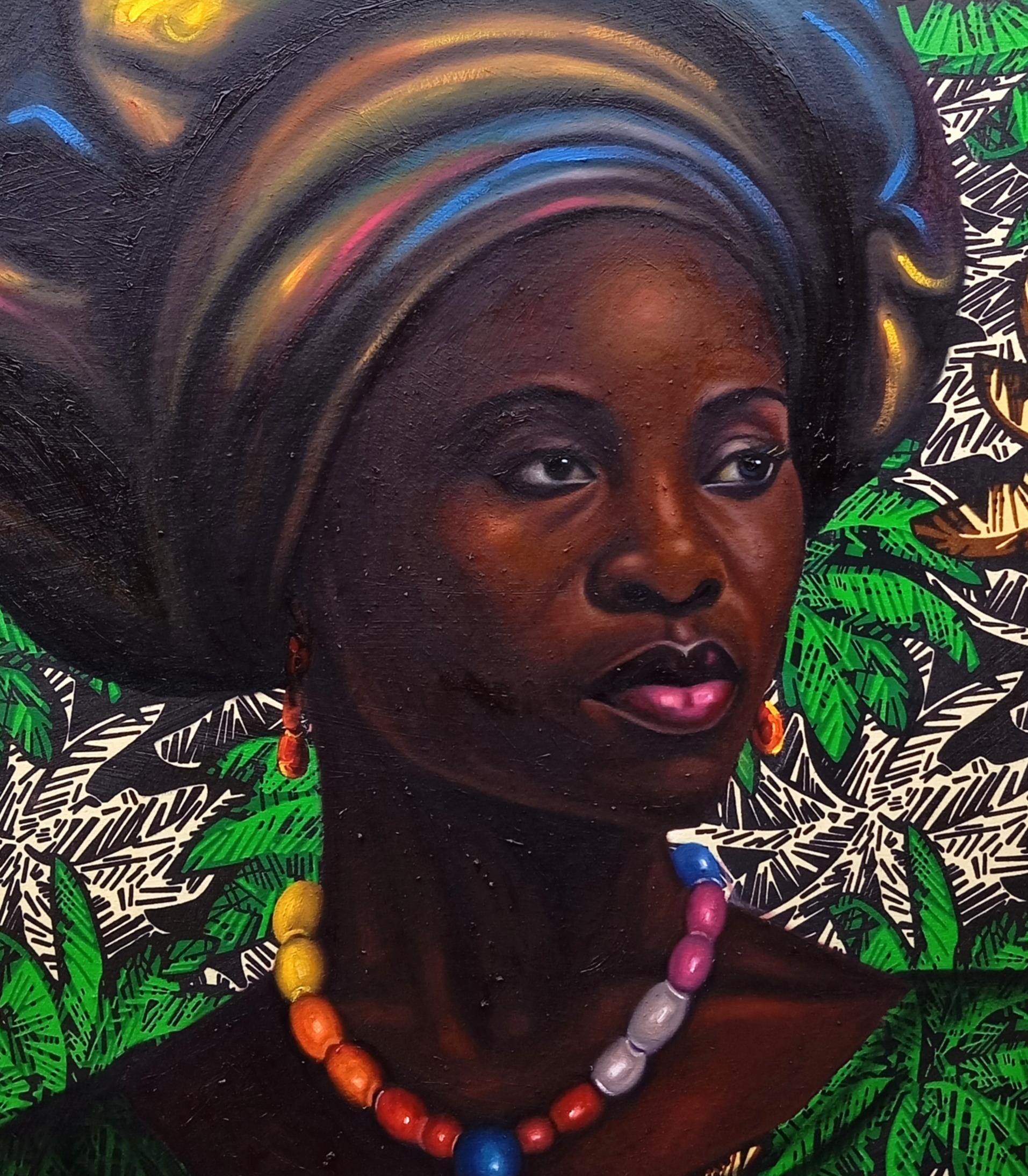 Crown of Beauty 1 - Tecnica mista del XXI secolo con olio, Fabrice africana, Donne in vendita 1