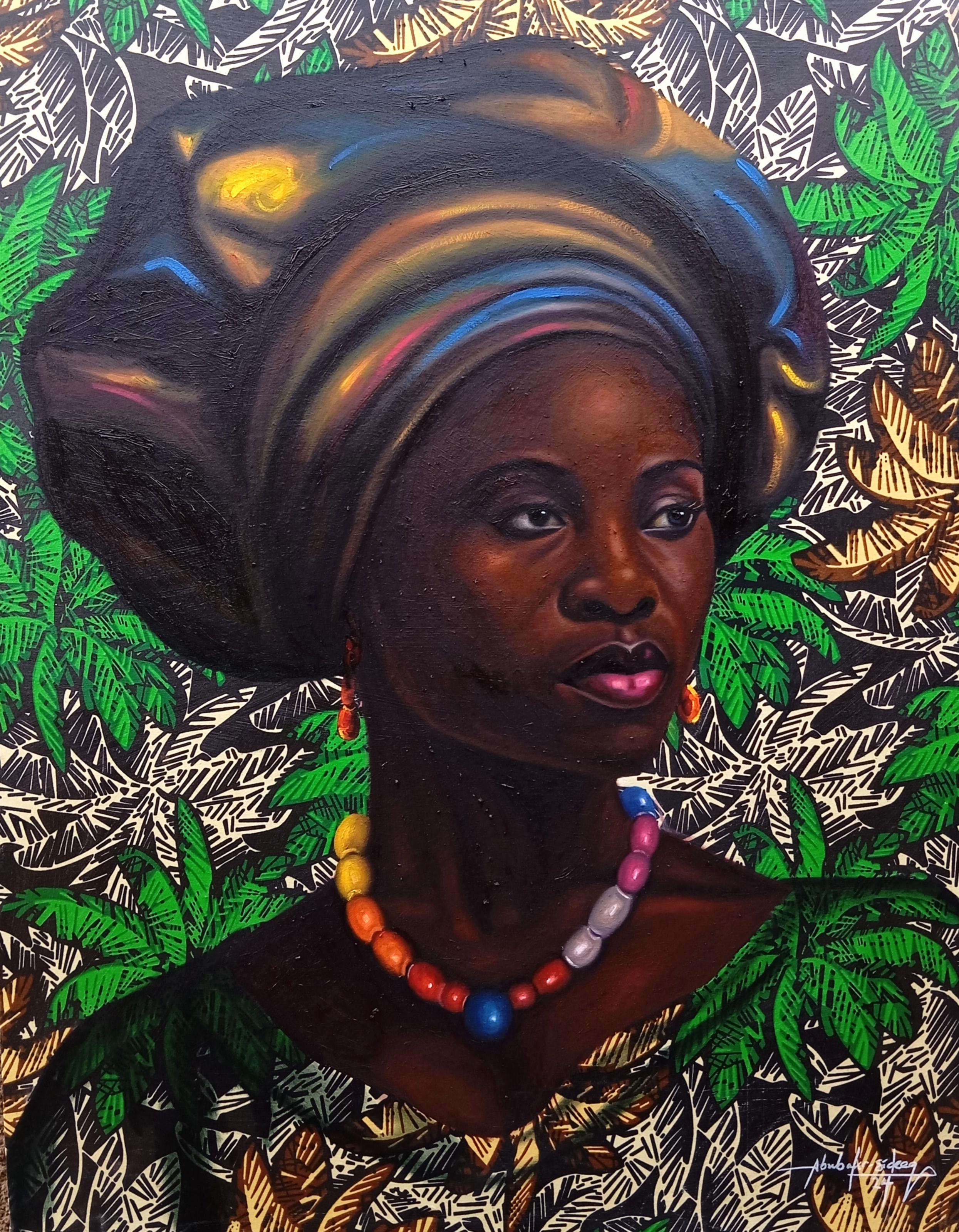 Crown of Beauty 1 - Tecnica mista del XXI secolo con olio, Fabrice africana, Donne - Mixed Media Art di Bakare Abubakri-sideeq Babatunde
